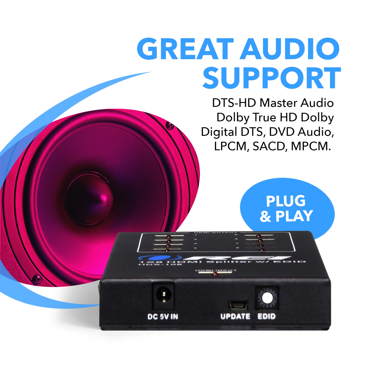 1x8 HDMI Splitter 4K @30Hz Powered - Supports 3D Full HD 1080P