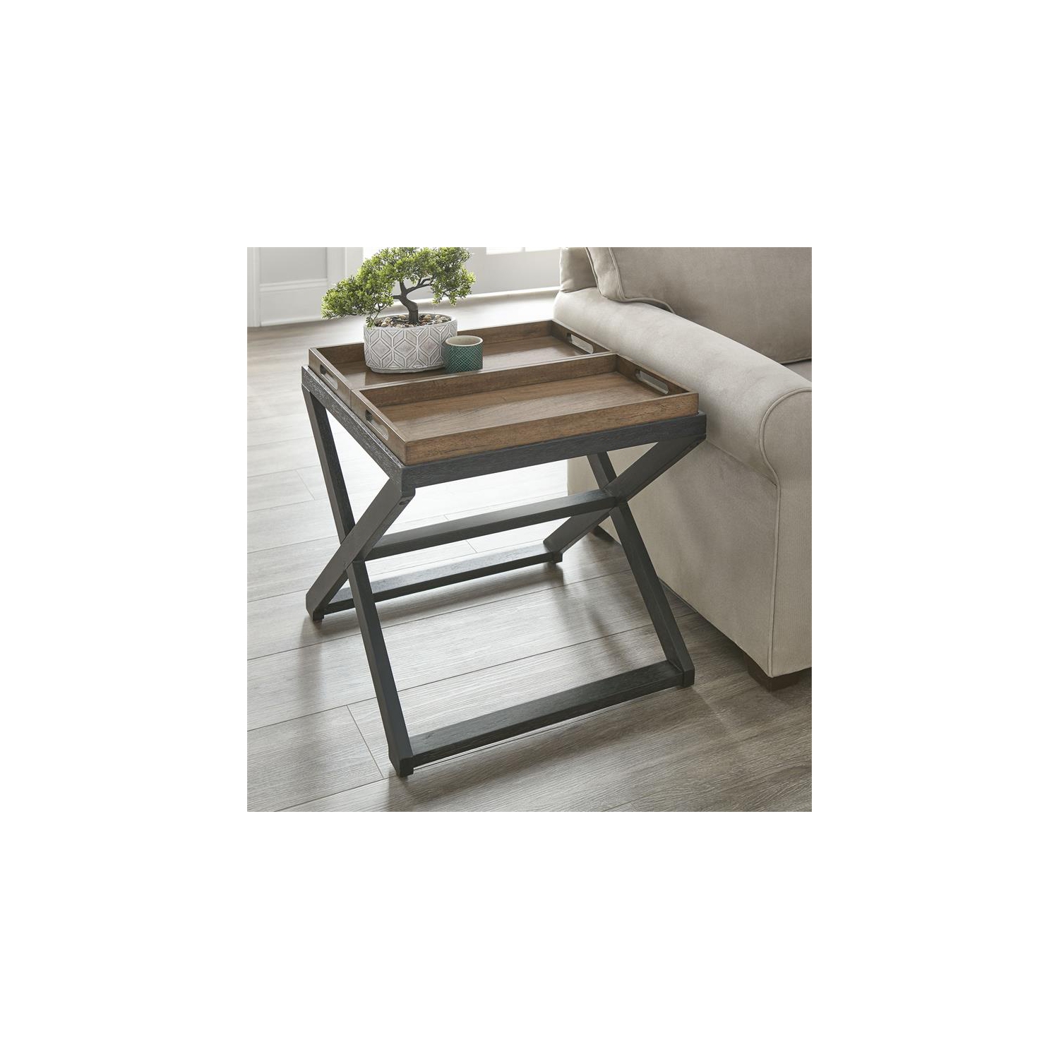 Bowery Hill Mid-Century Walnut and Ebony Solid Wood End Table