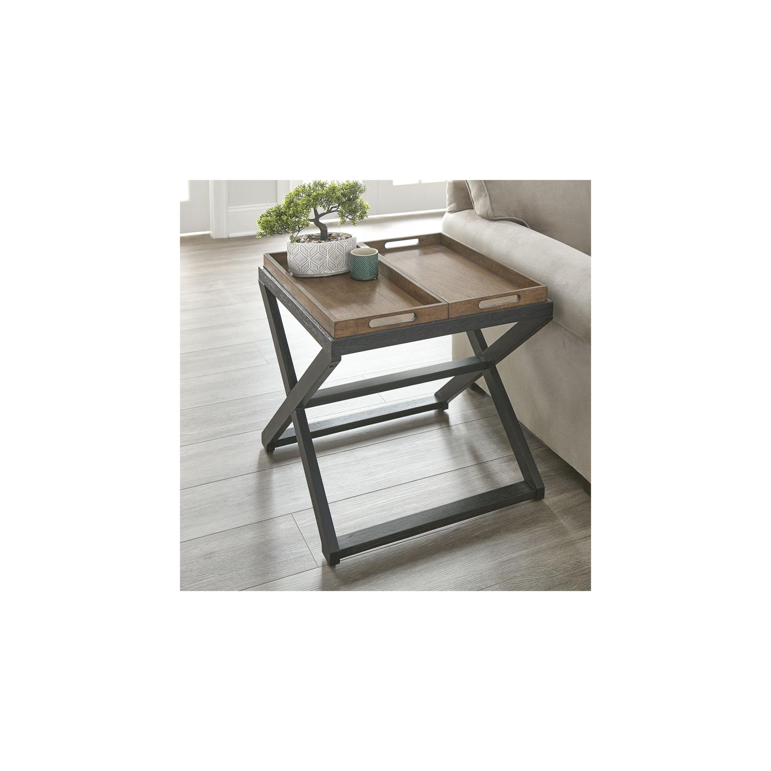 Bowery Hill Mid-Century Walnut and Ebony Solid Wood End Table