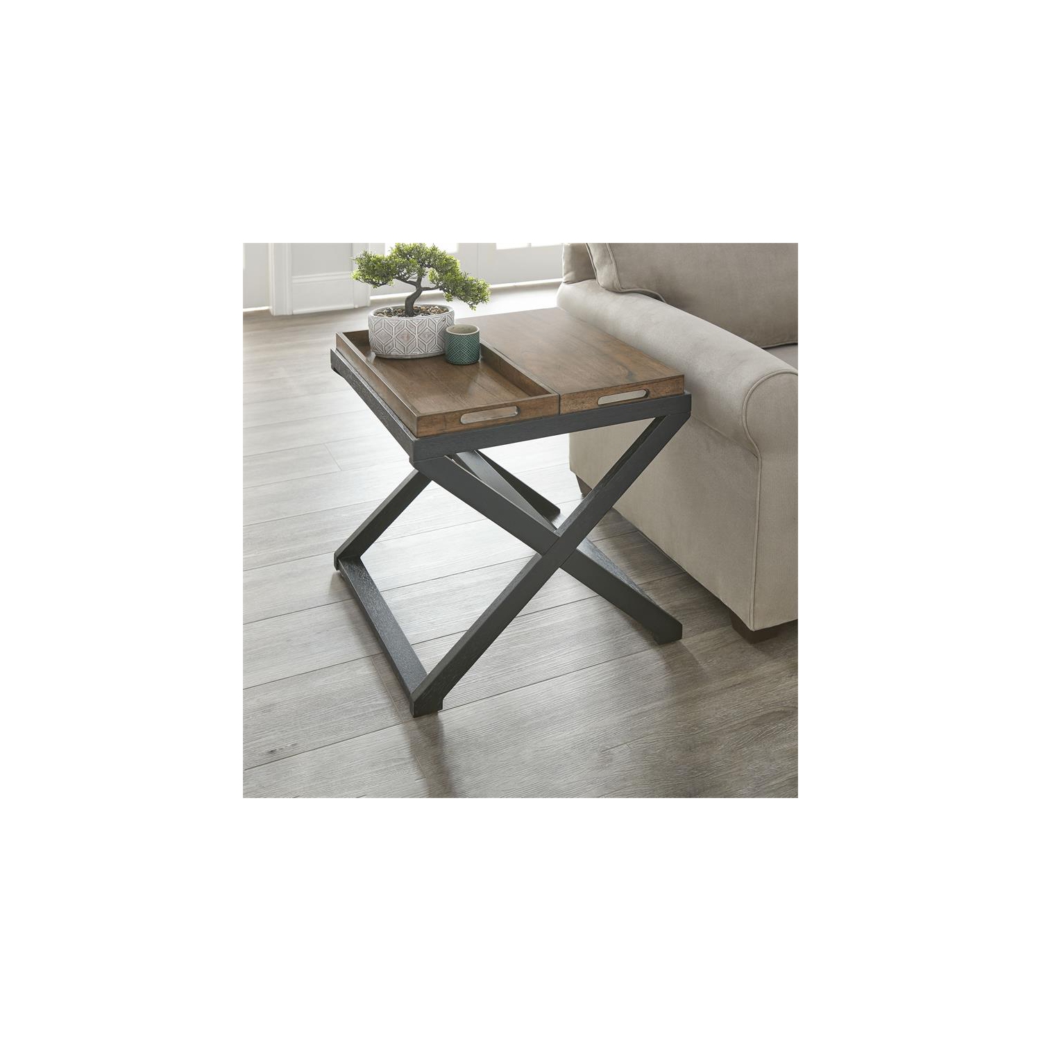 Bowery Hill Mid-Century Walnut and Ebony Solid Wood End Table