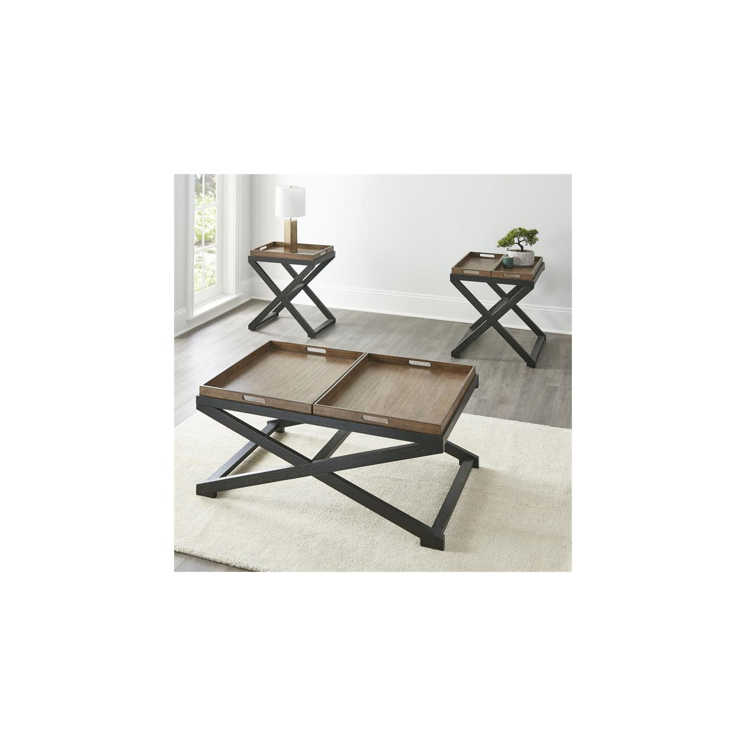 Bowery Hill Mid-Century Walnut and Ebony Solid Wood End Table