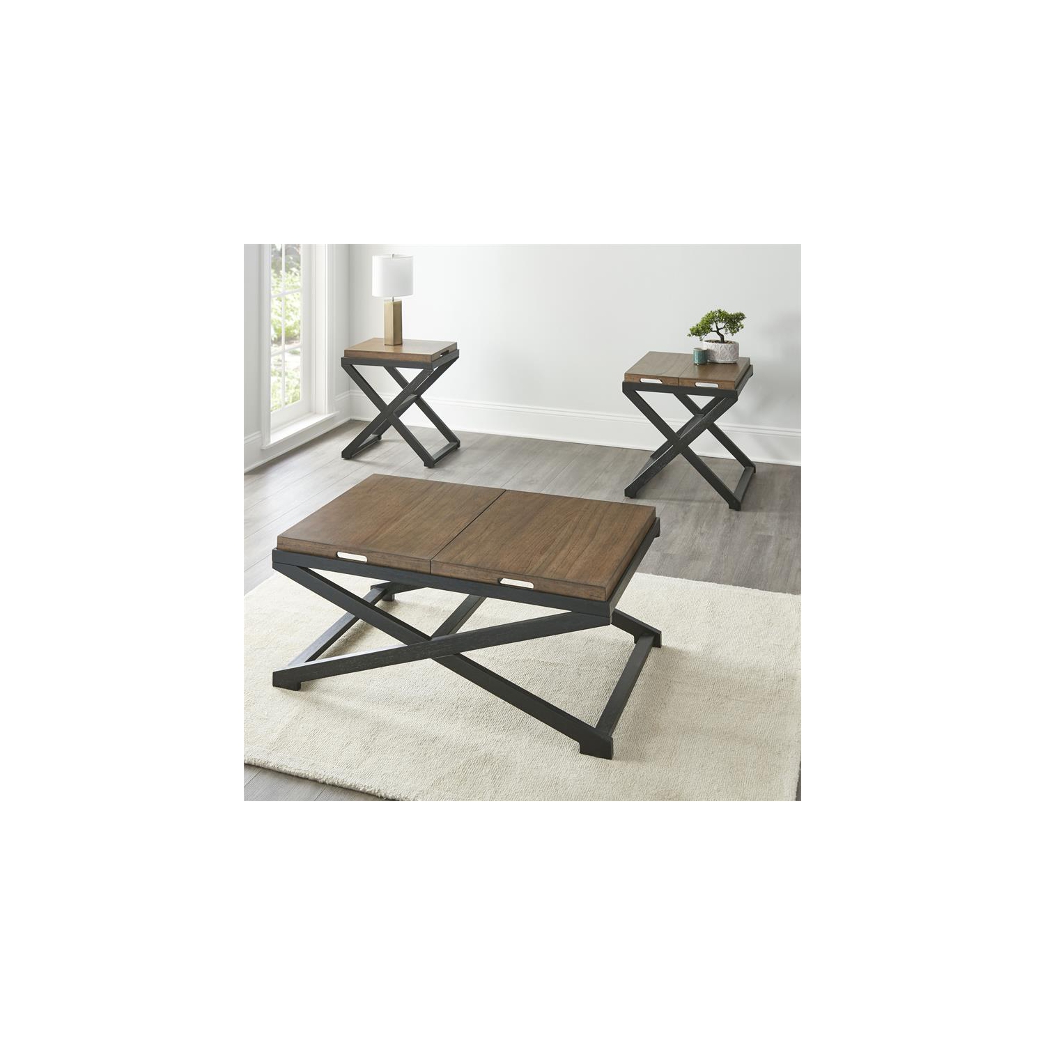 Bowery Hill Mid-Century Walnut and Ebony Solid Wood End Table