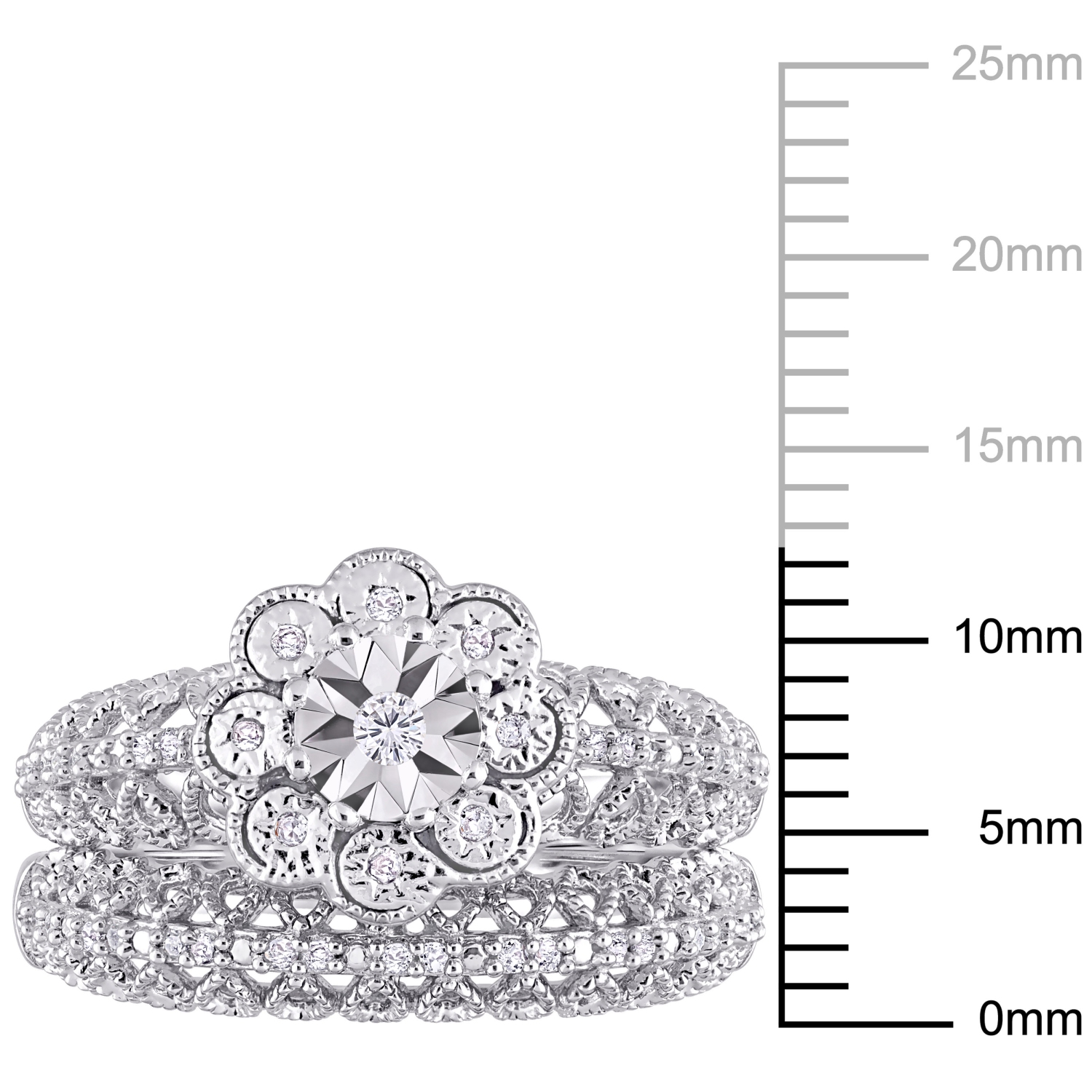 Amour 1/6 CT TW Diamant Ensemble de mariée vintage en argent