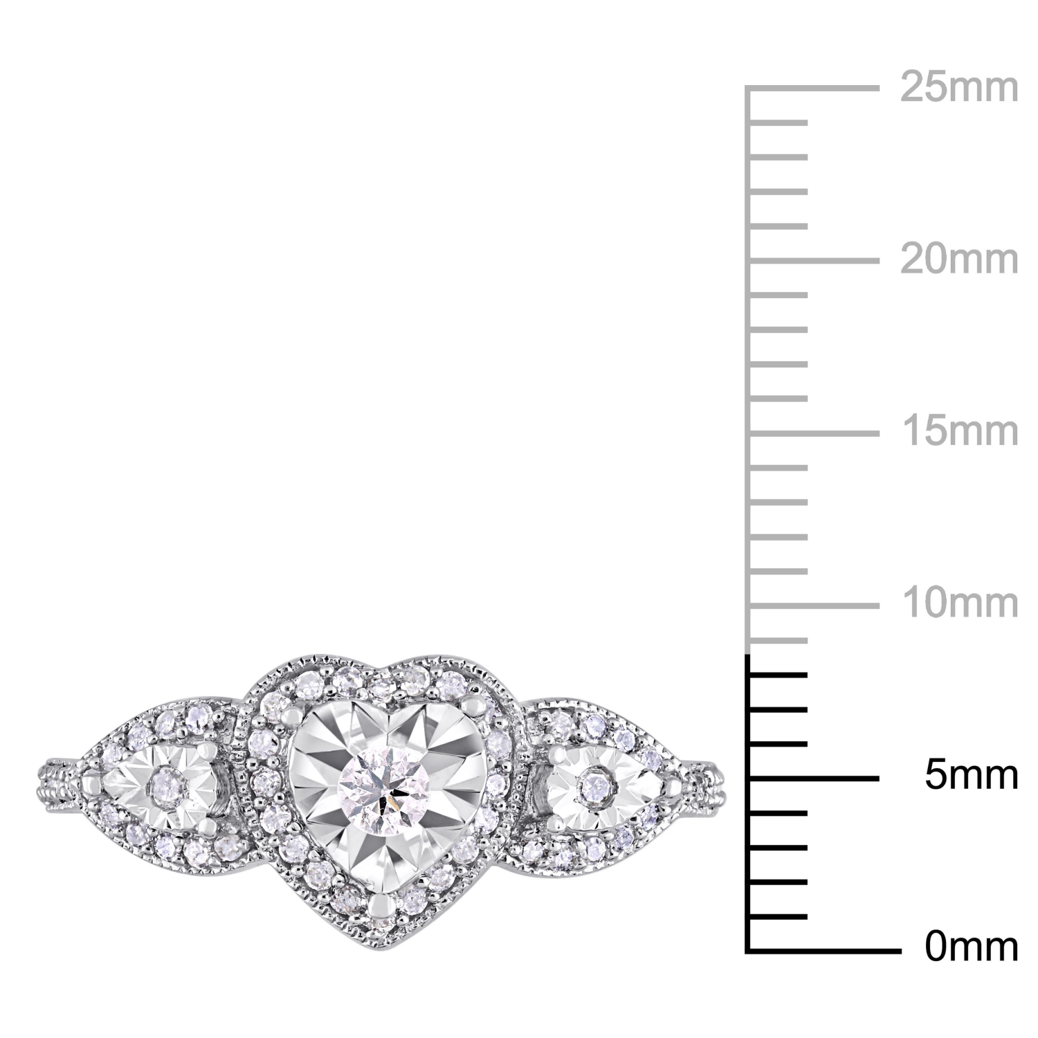 Amour 1/3 CT TW Bague en Argent à Coeur de Diamant