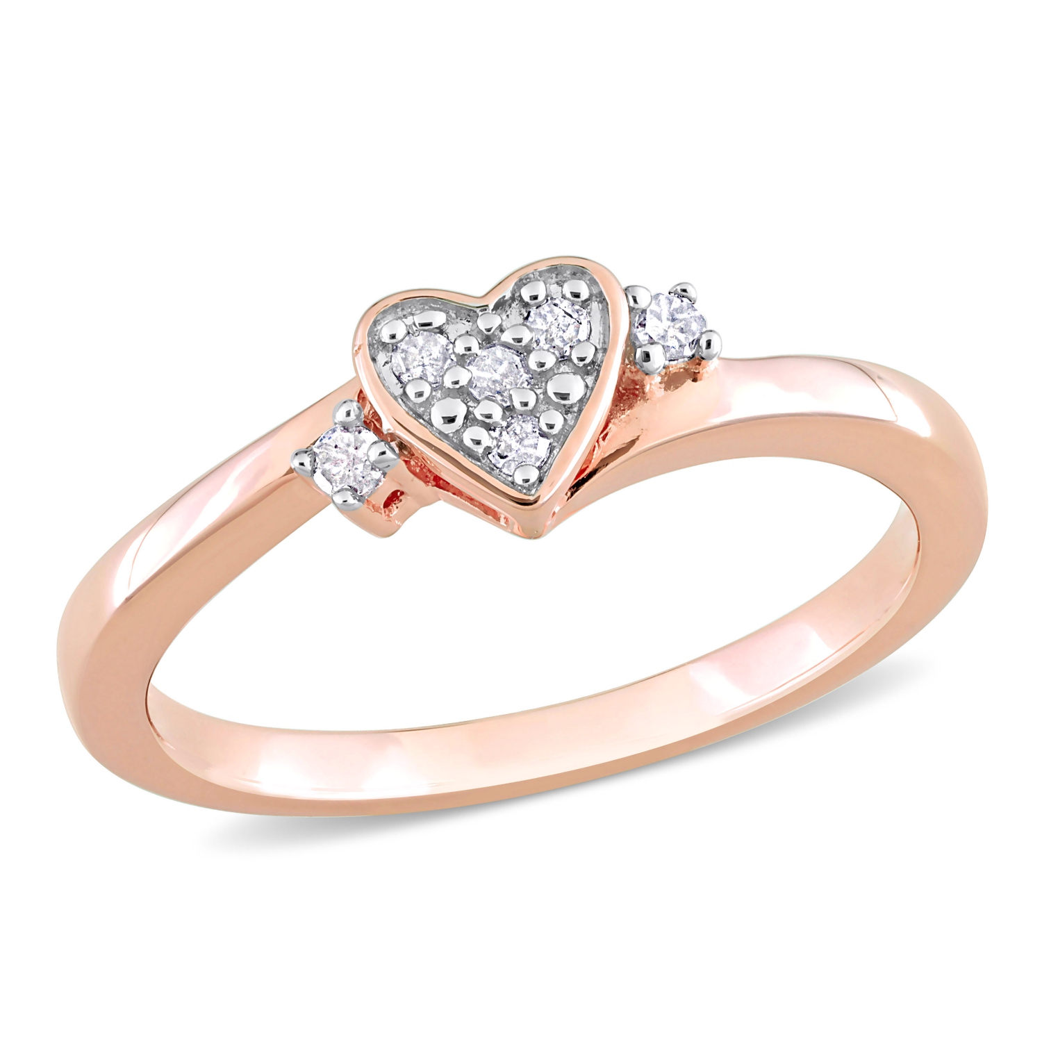 Amour 1/10 CT TW Diamond Heart Ring Pink Silver - Size 8