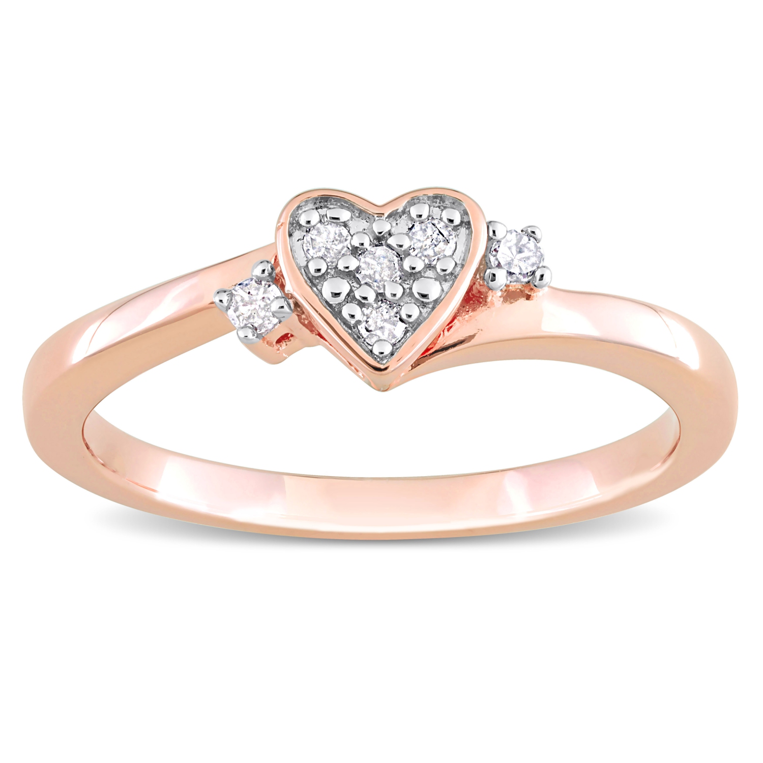 Amour 1/10 CT TW Diamond Heart Ring Pink Silver - Size 8
