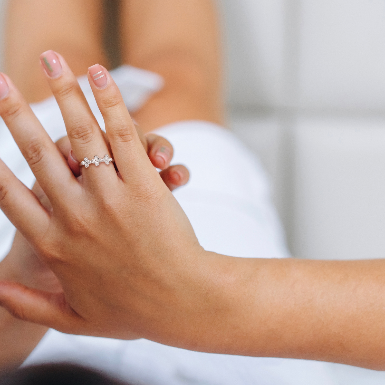 Amour Diamond Accent Floral Ring Silver - Size 6