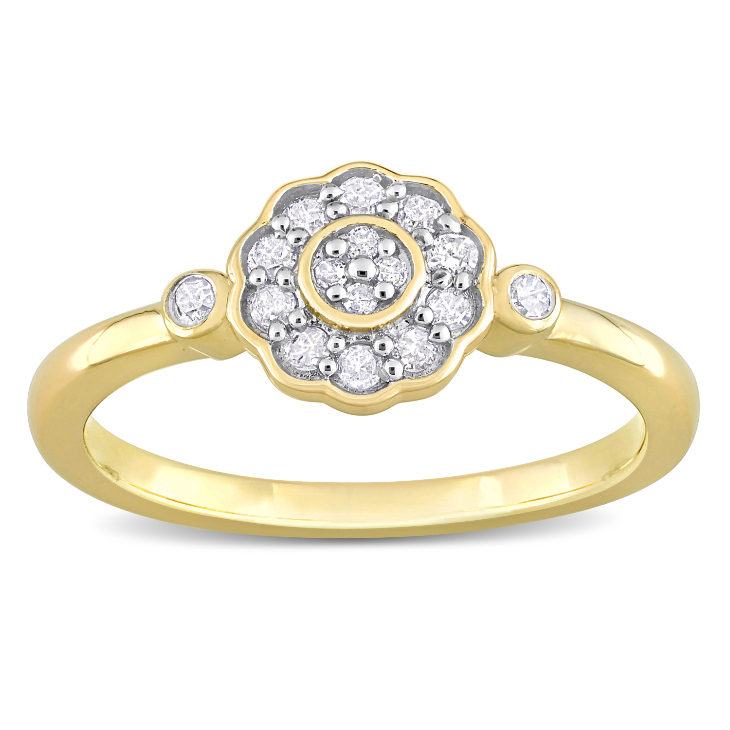 Amour 1/5 CT TW Diamond Flower Ring Yellow Silver - Size 8