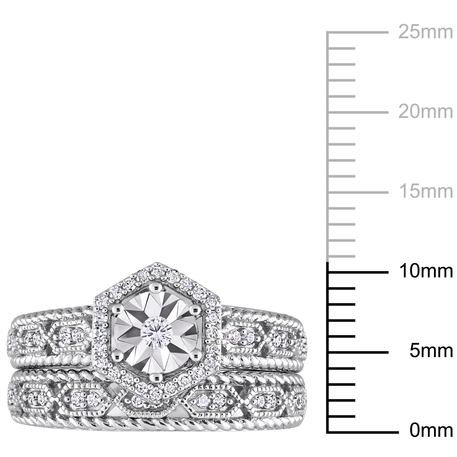 Amour 1/4 CT TW Diamond Halo Bridal Ring Set Silver - Size 7