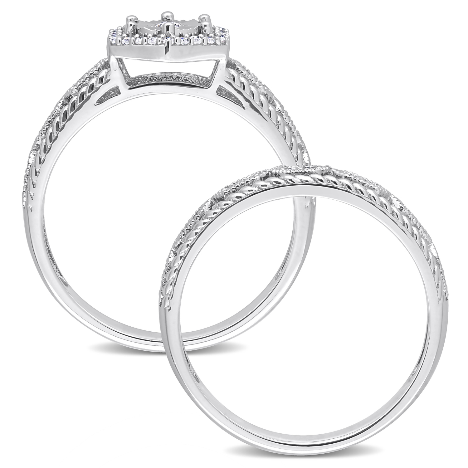 Amour 1/4 CT TW Diamond Halo Bridal Ring Set Silver - Size 7