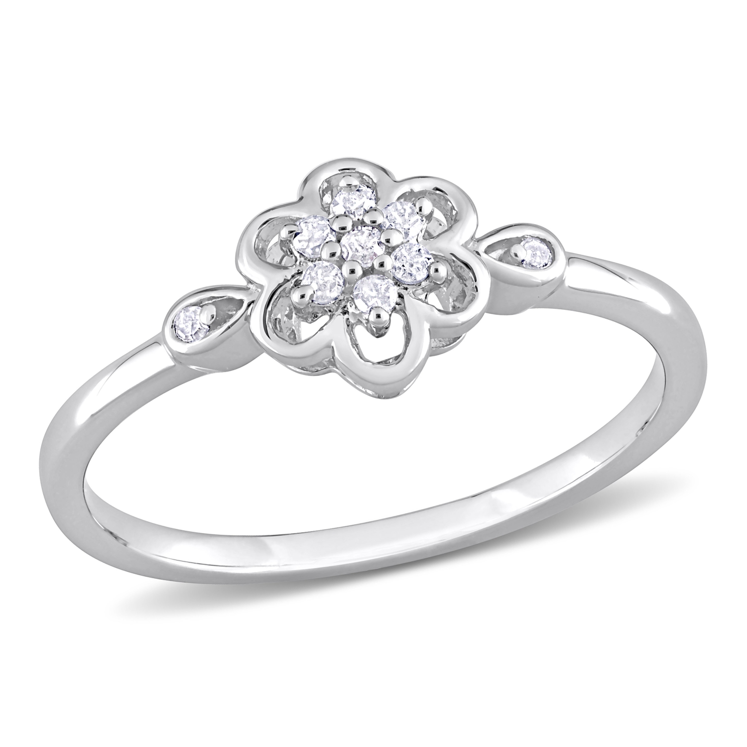 Amour 1/10 CT TW Diamond Flower Ring Silver - Size 8