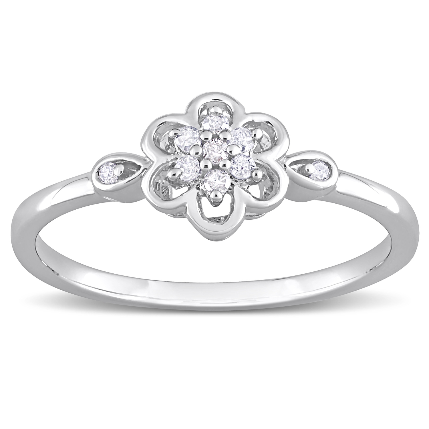 Amour 1/10 CT TW Diamond Flower Ring Silver - Size 8