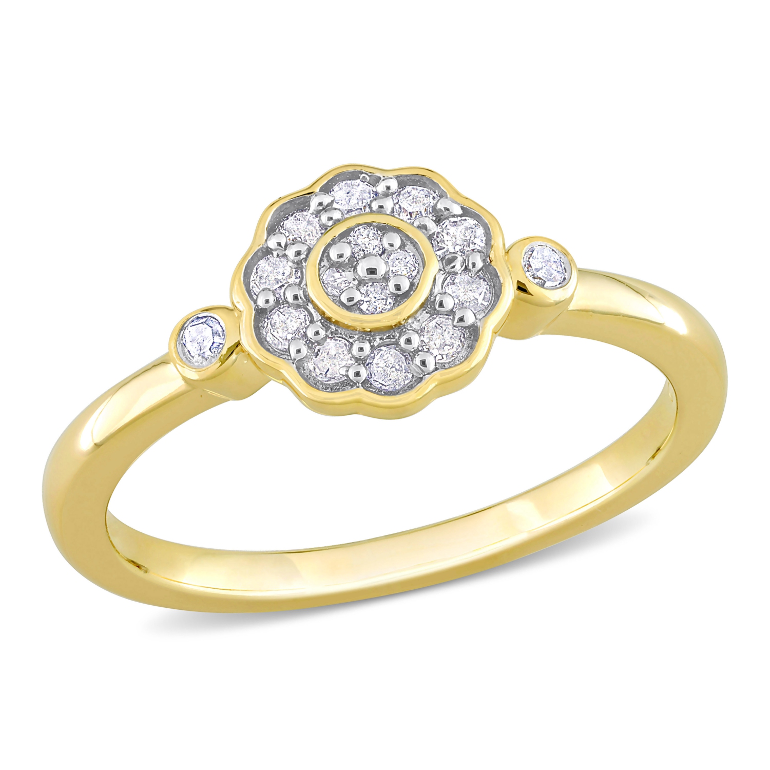 Amour 1/5 CT TW Diamond Flower Ring Yellow Silver - Size 7