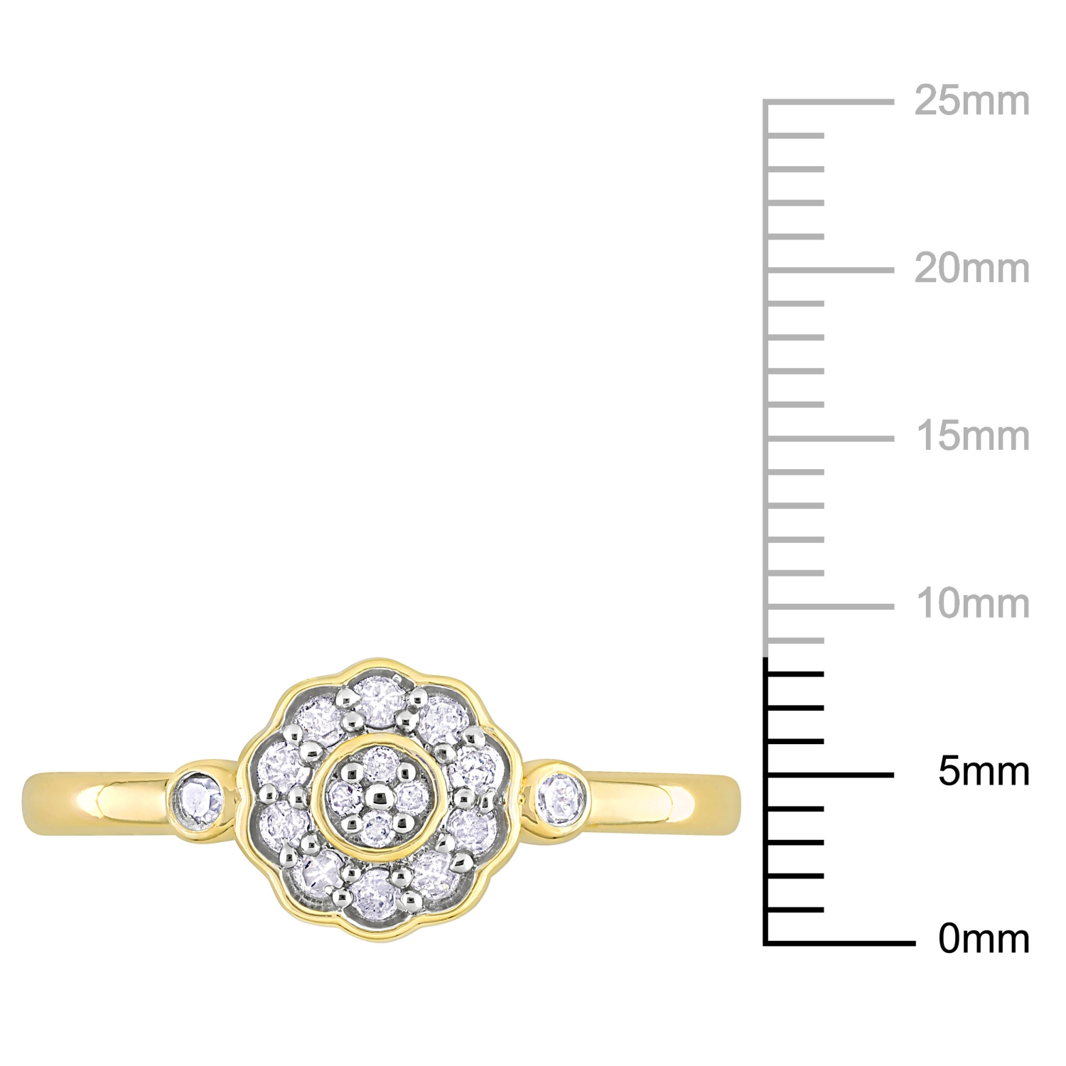 Amour 1/5 CT TW Diamond Flower Ring Yellow Silver - Size 7