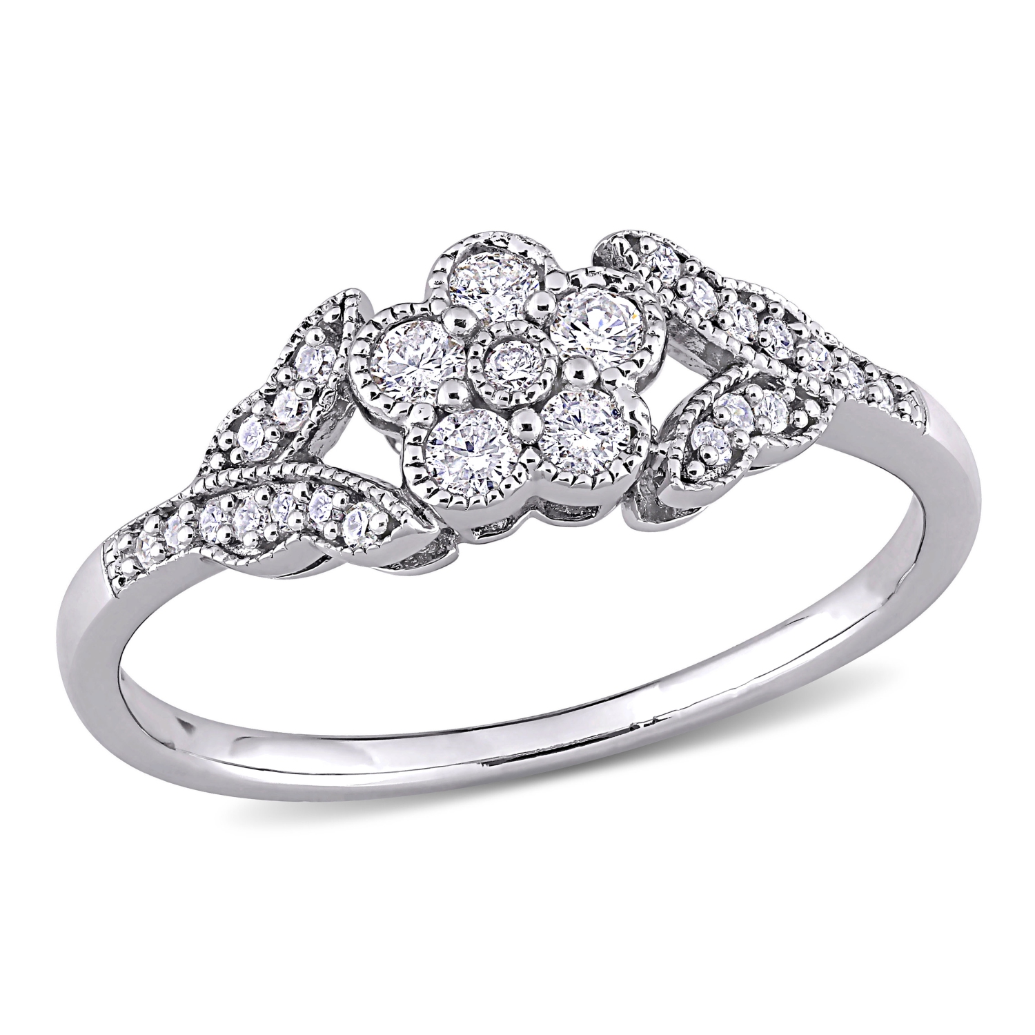 Amour 1/4 CT TW Diamond Floral Ring Silver - Size 6