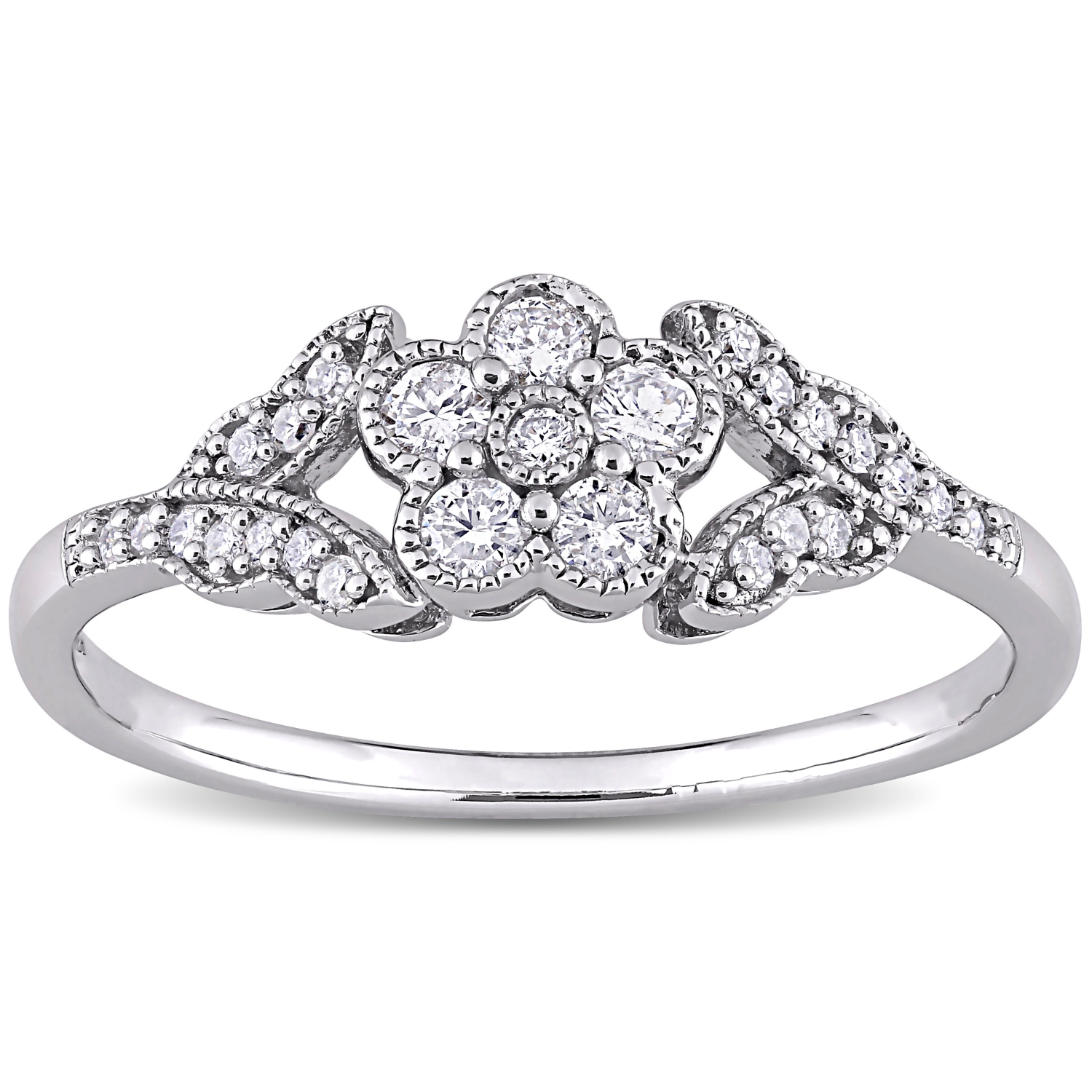 Amour 1/4 CT TW Diamond Floral Ring Silver - Size 6