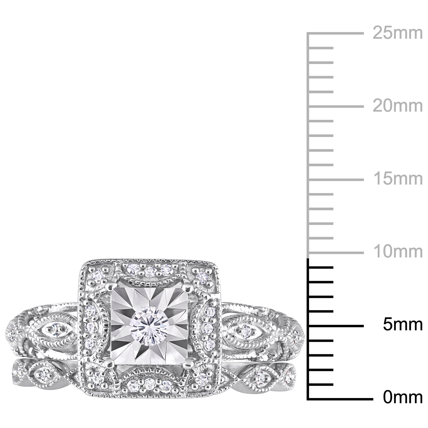 Amour 1/5 CT TW Diamond Halo Bridal Ring Set Silver - Size 8