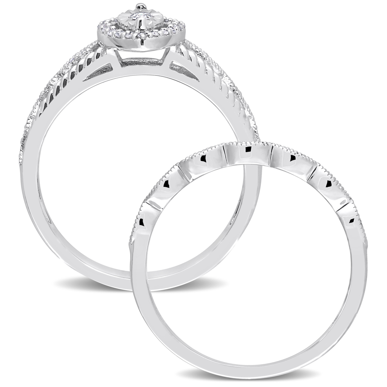 Amour 1/5 CT TW Diamond Halo Bridal Ring Set Silver - Size 7