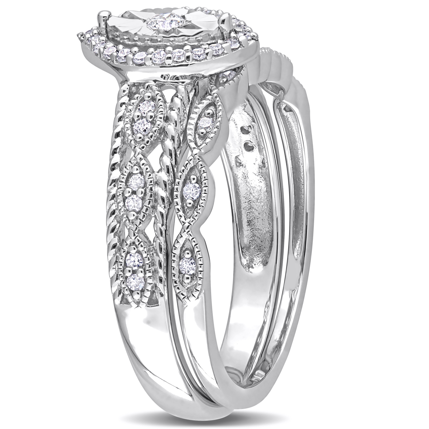Amour 1/5 CT TW Ensemble de Bague de Mariée Halo de Diamants en Argent