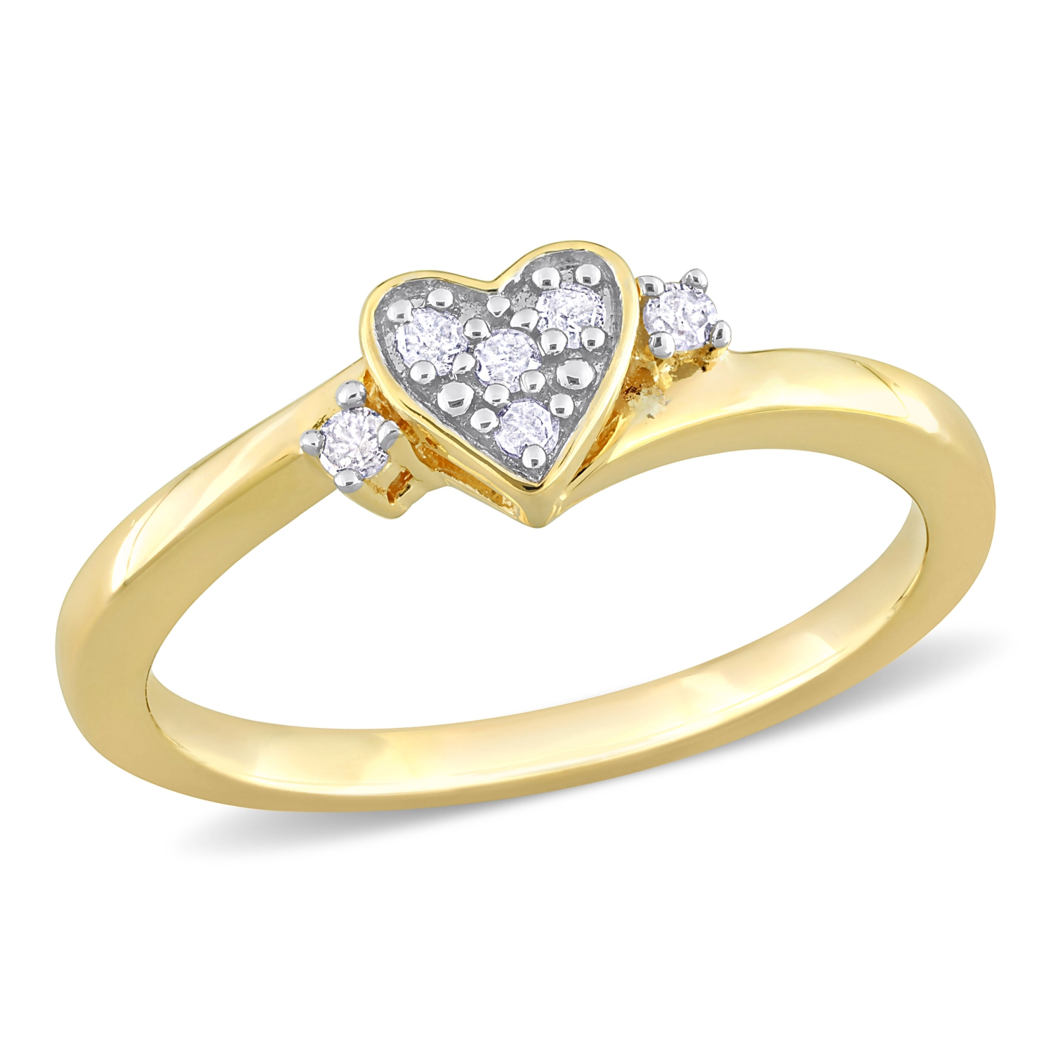 Amour 1/10 CT TW Bague Coeur de Diamant en Argent Jaune