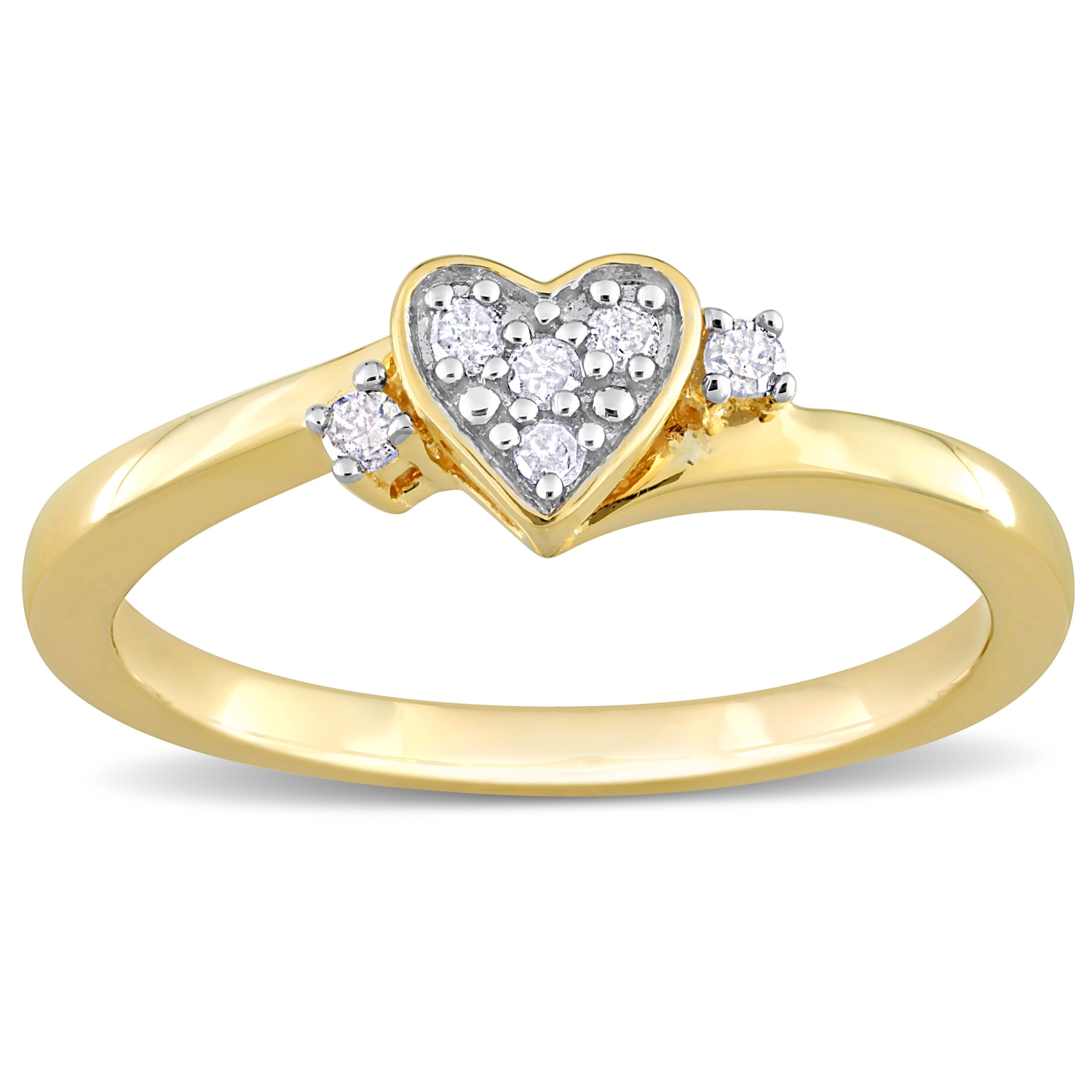 Amour 1/10 CT TW Bague Coeur de Diamant en Argent Jaune