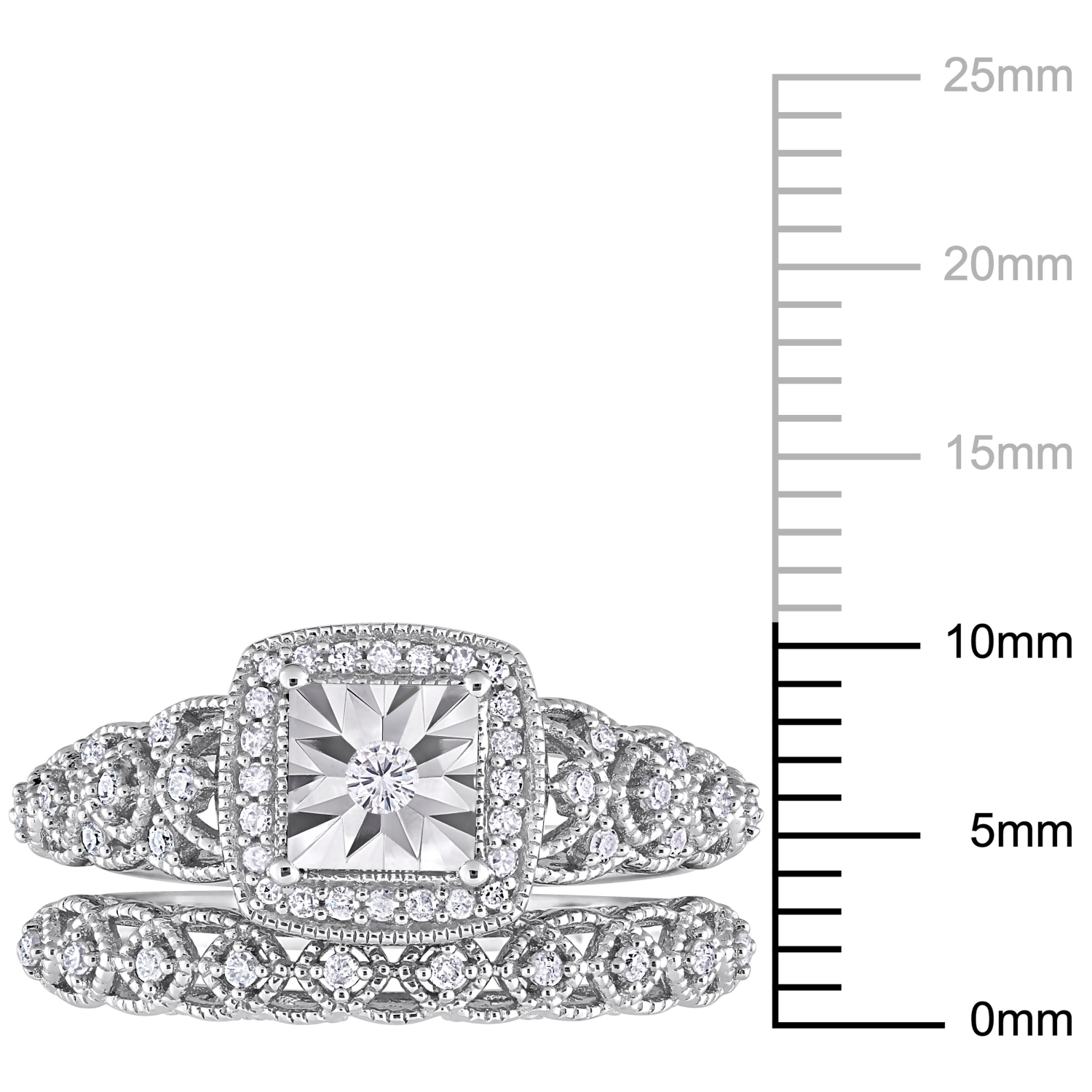 Amour 1/3 CT TW Diamond Halo Bridal Ring Set Silver - Size 6