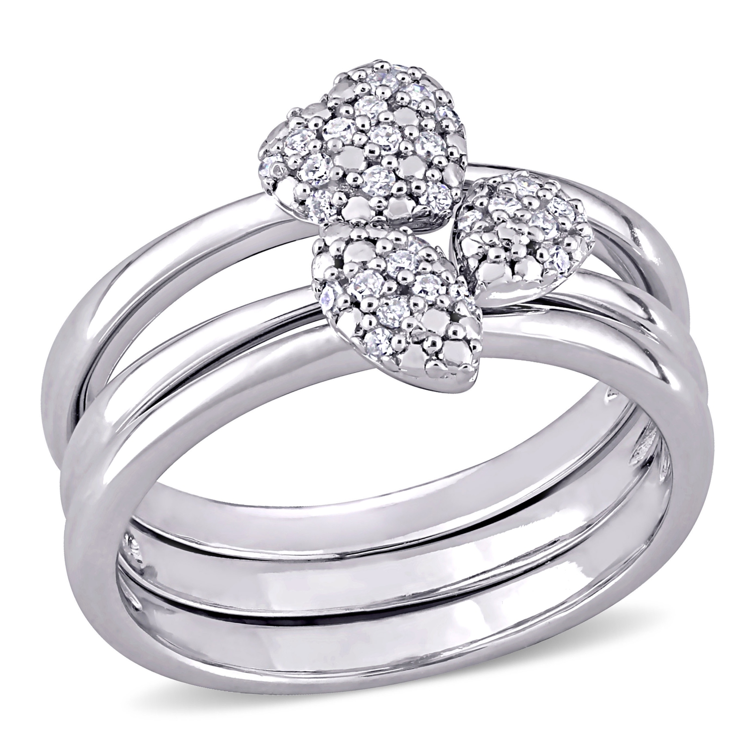 Amour 1/6 CT TW Diamond 3-Piece Stackable Ring Set Silver - Size 7