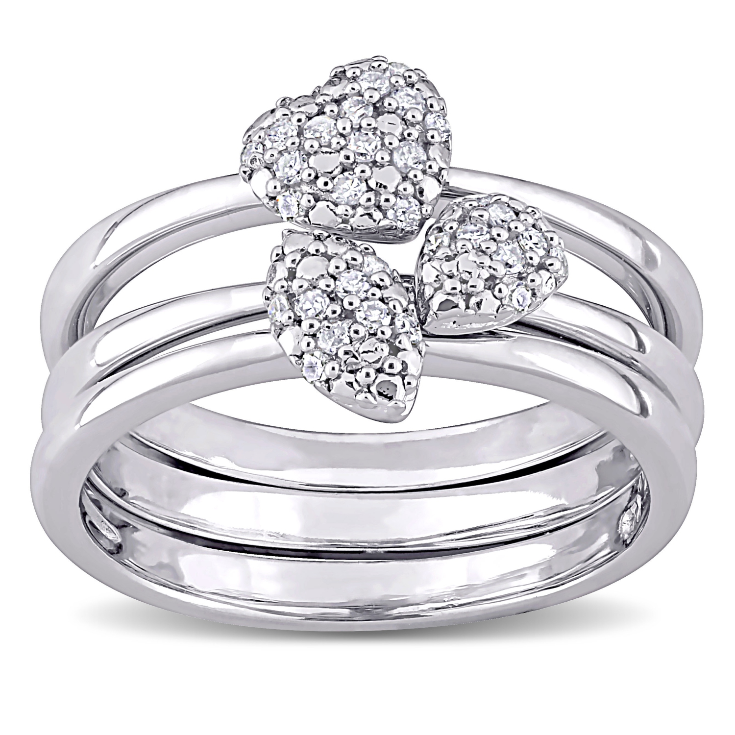 Amour 1/6 CT TW Diamond 3-Piece Stackable Ring Set Silver - Size 7