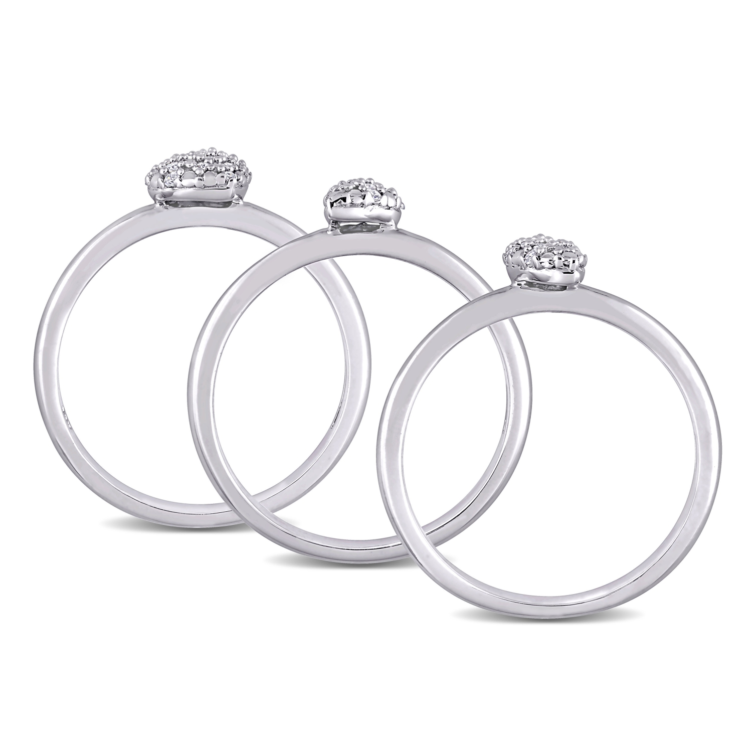 Amour 1/6 CT TW Diamond 3-Piece Stackable Ring Set Silver - Size 7