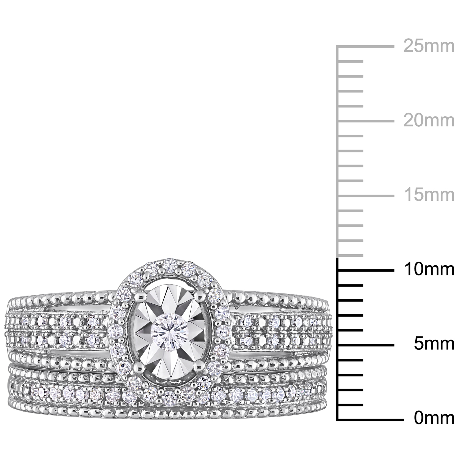 Amour 1/3 CT TW Diamond Halo Bridal Set Silver - Size 7