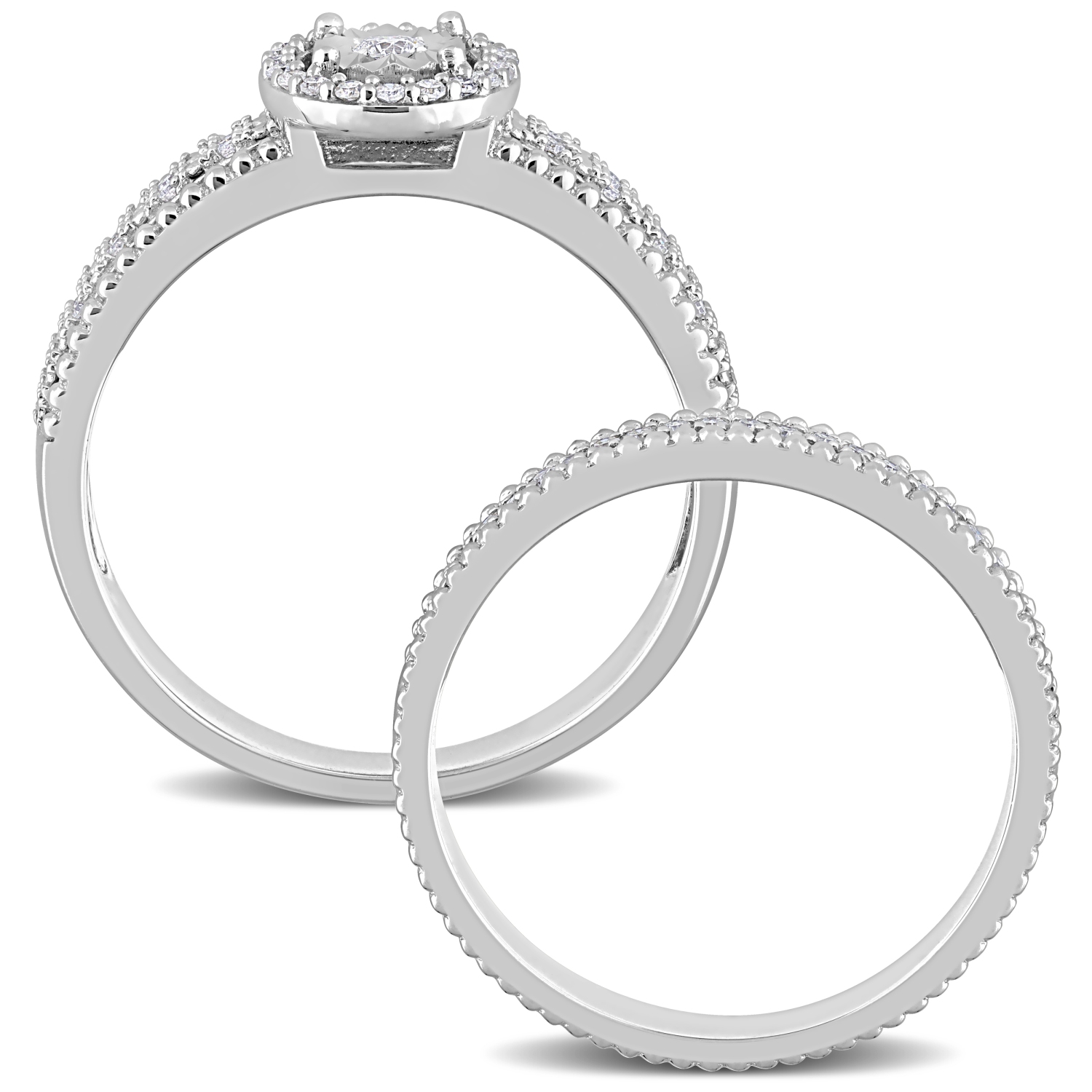 Amour 1/3 CT TW Diamond Halo Bridal Set Silver - Size 7