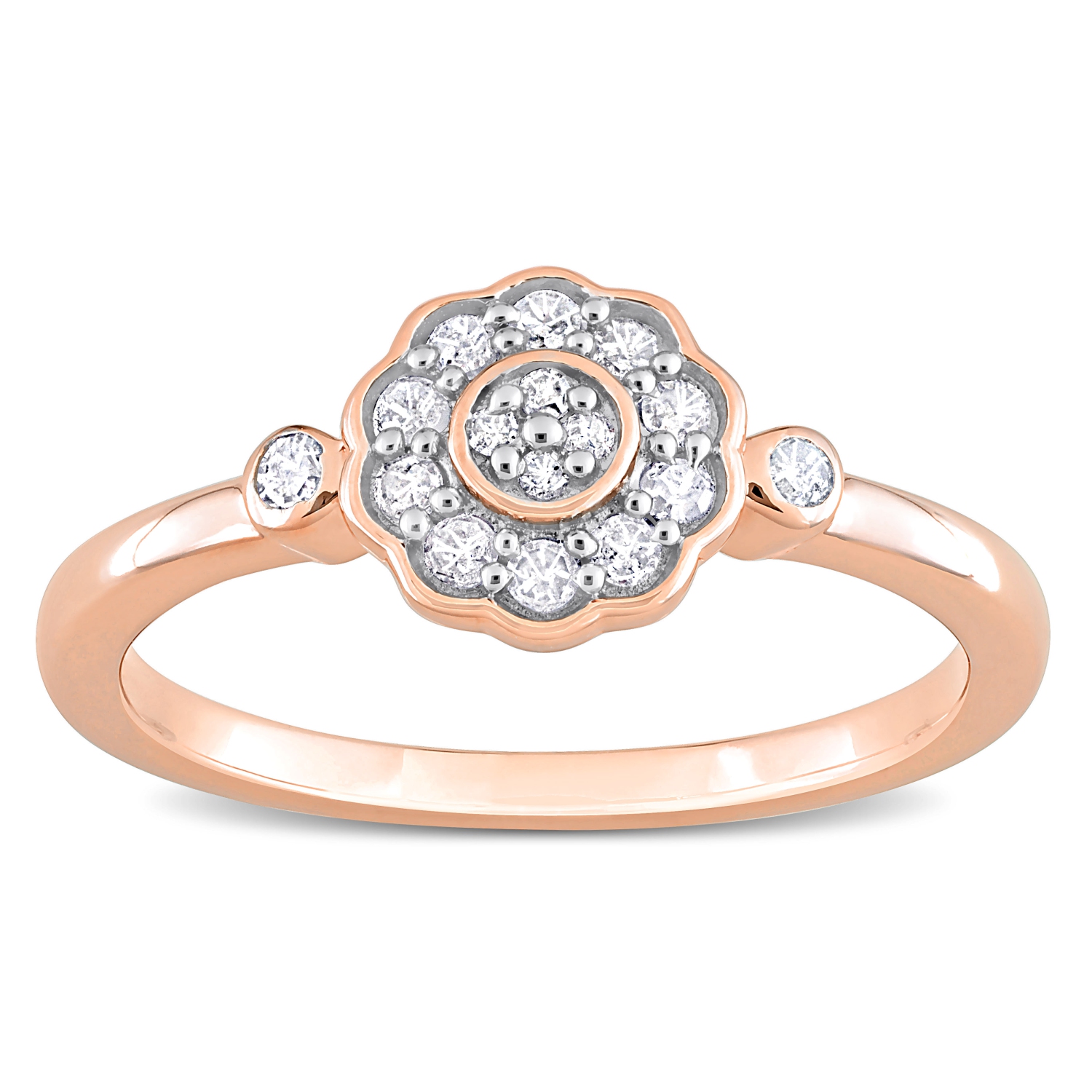 Amour 1/5 CT TW Diamond Flower Ring Pink Silver - Size 7