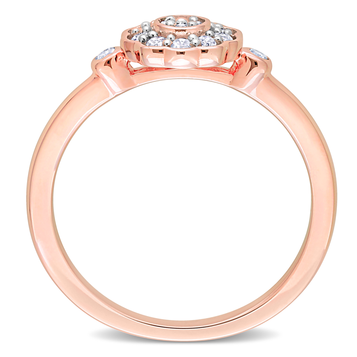 Amour 1/5 CT TW Diamond Flower Ring Pink Silver - Size 7