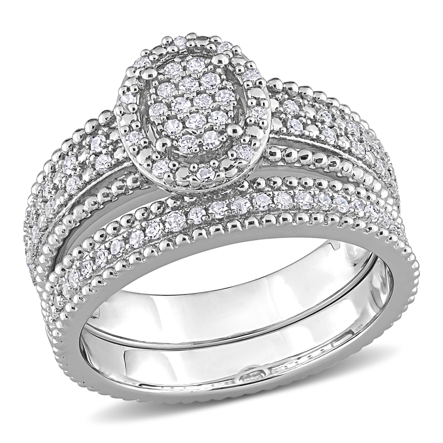 Amour 1/3 CT TW Bague de Mariage en Argent avec Grappe de Diamants