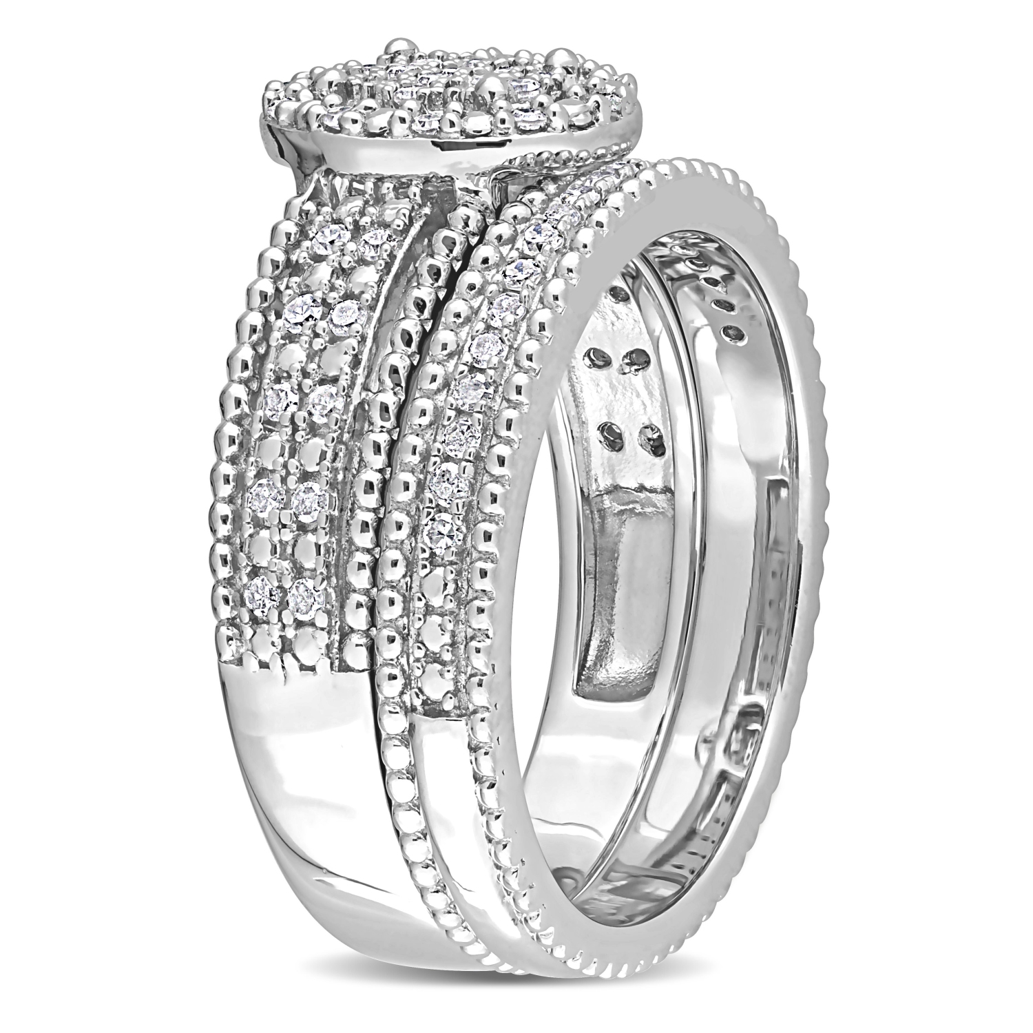 Amour 1/3 CT TW Bague de Mariage en Argent avec Grappe de Diamants