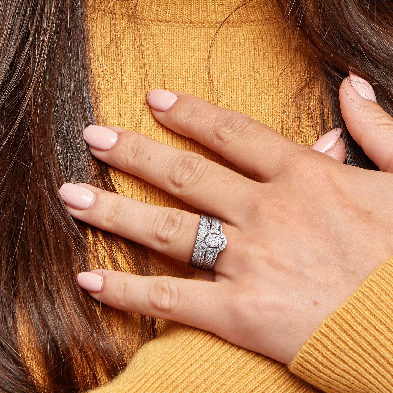 Amour 1/3 CT TW Bague de Mariage en Argent avec Grappe de Diamants