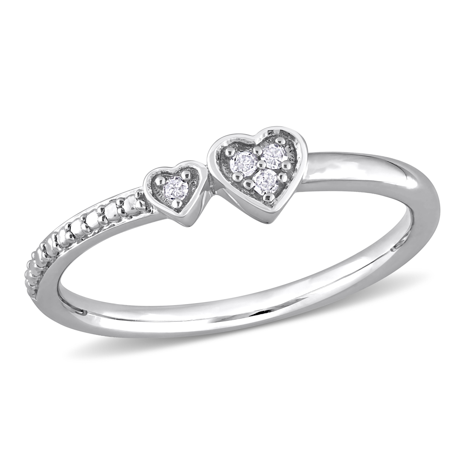 Amour Bague de Promesse en Forme de Coeur Accentuée de Diamants en Argent