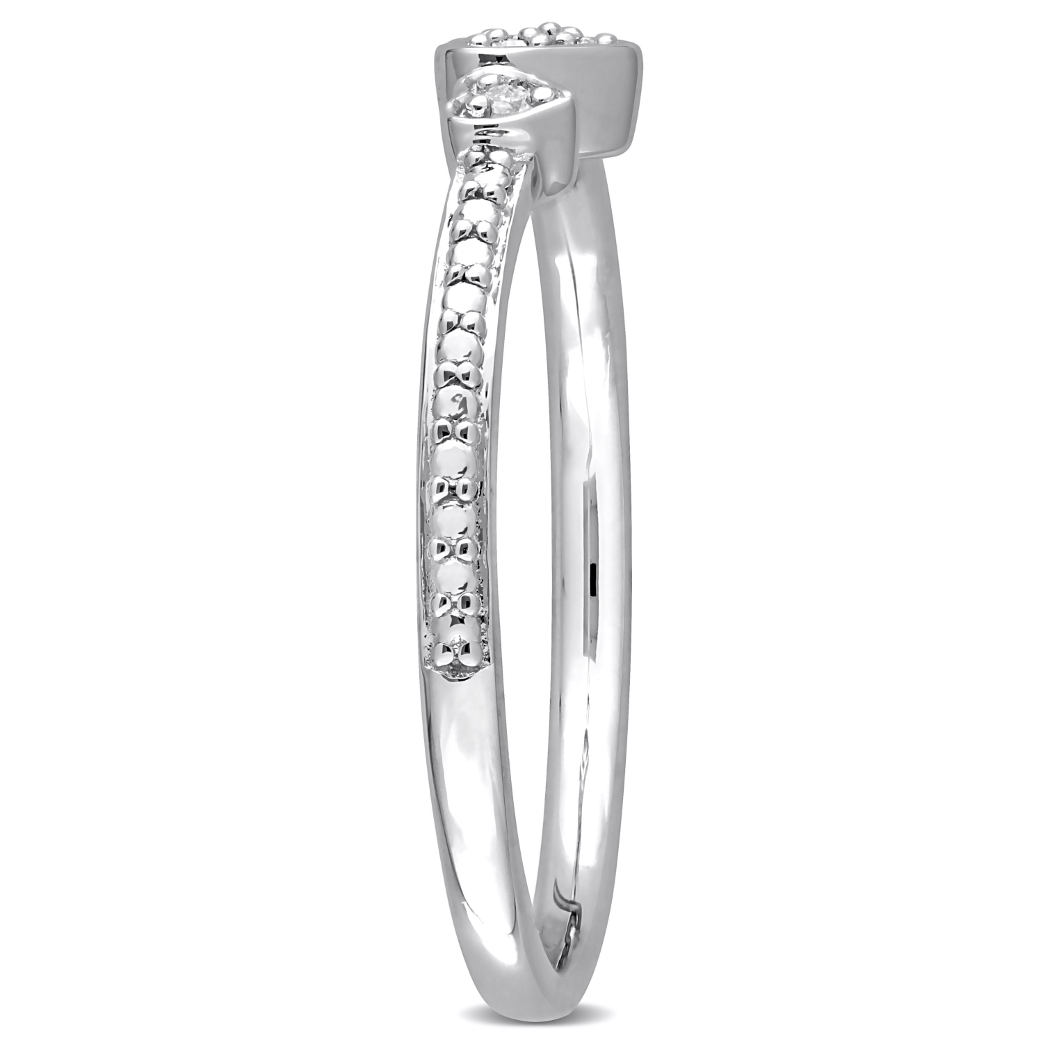 Amour Bague de Promesse en Forme de Coeur Accentuée de Diamants en Argent