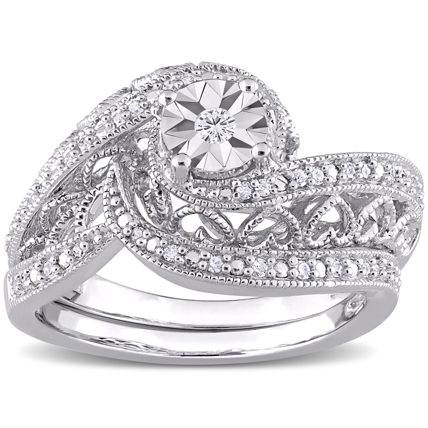 Amour 1/5 CT TW Ensemble de Mariage Vintage Diamant en Argent