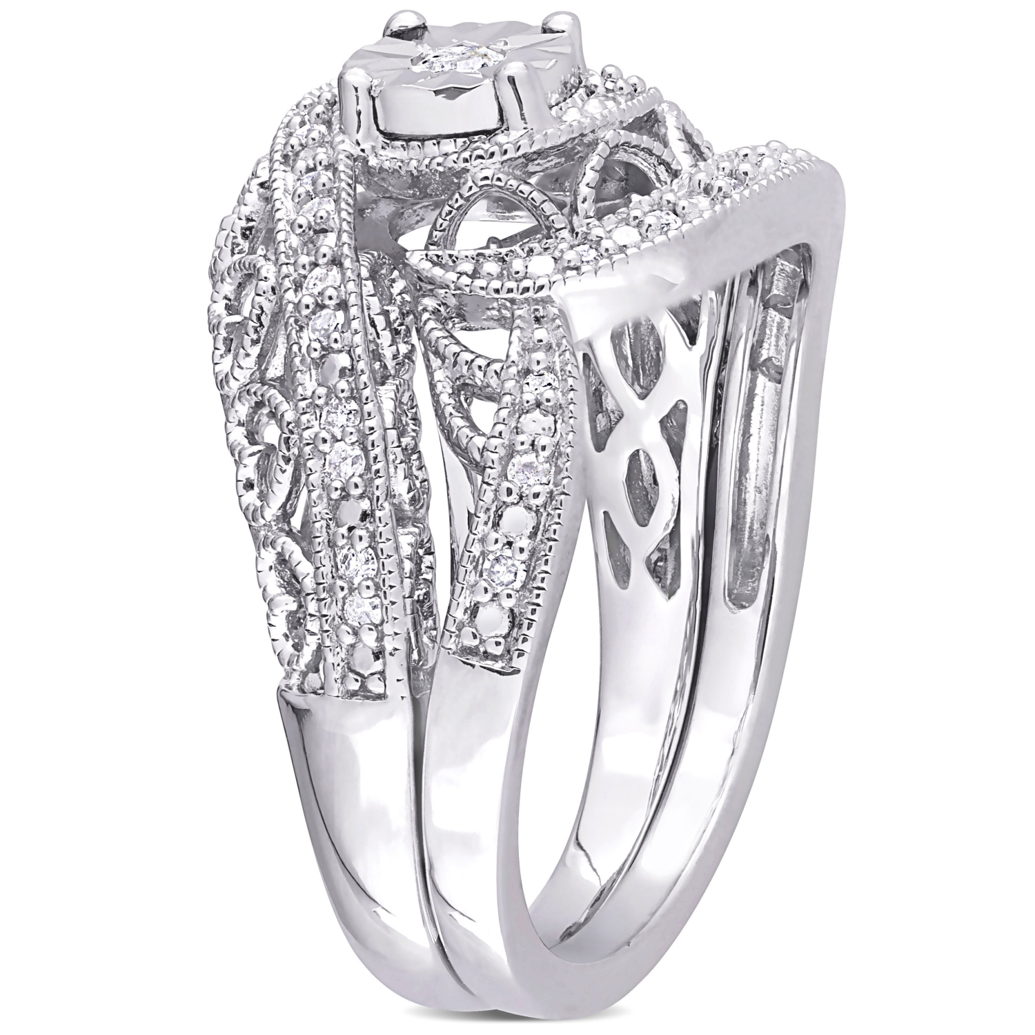 Amour 1/5 CT TW Ensemble de Mariage Vintage Diamant en Argent