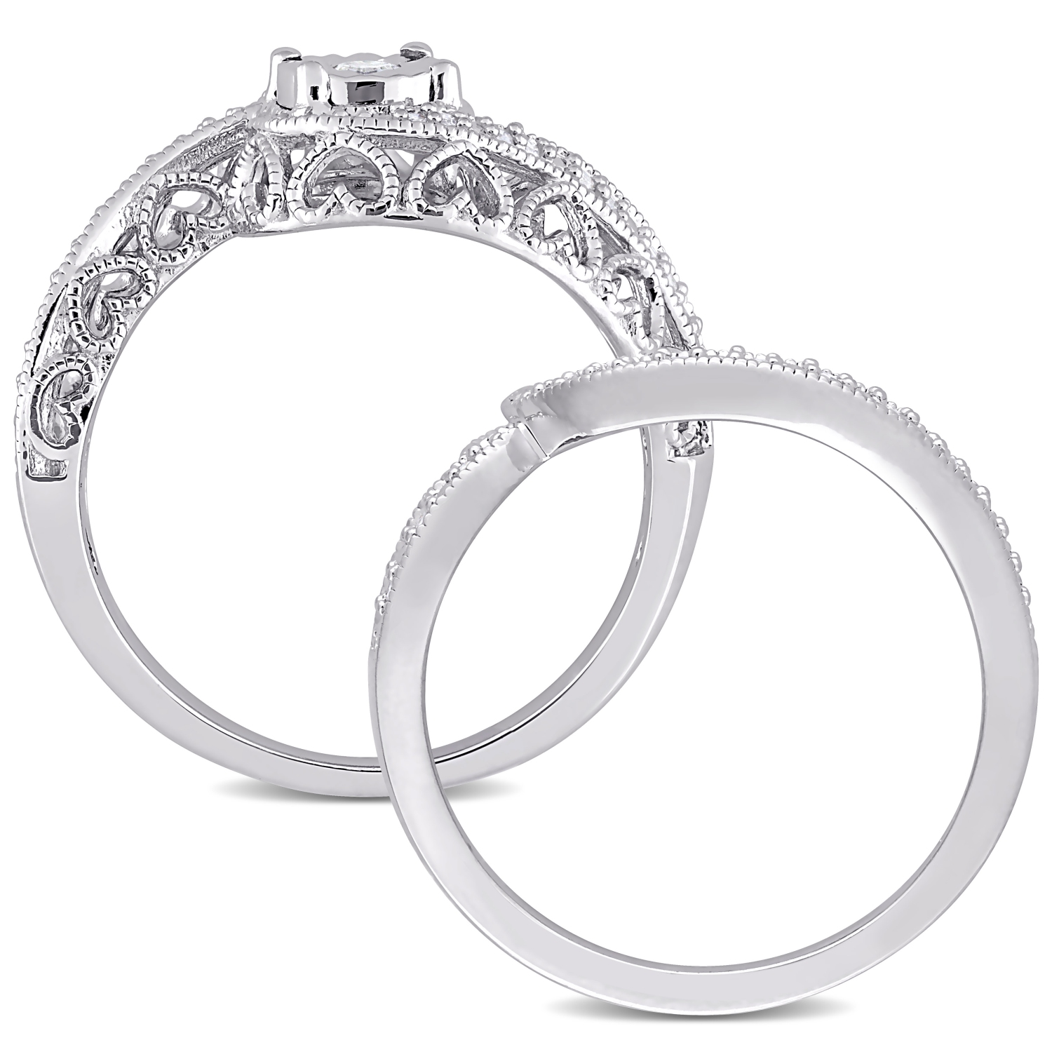 Amour 1/5 CT TW Ensemble de Mariage Vintage Diamant en Argent