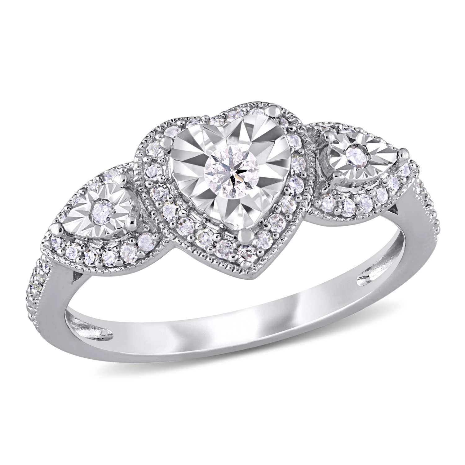 Amour 1/3 CT TW Bague en Argent à Coeur de Diamant