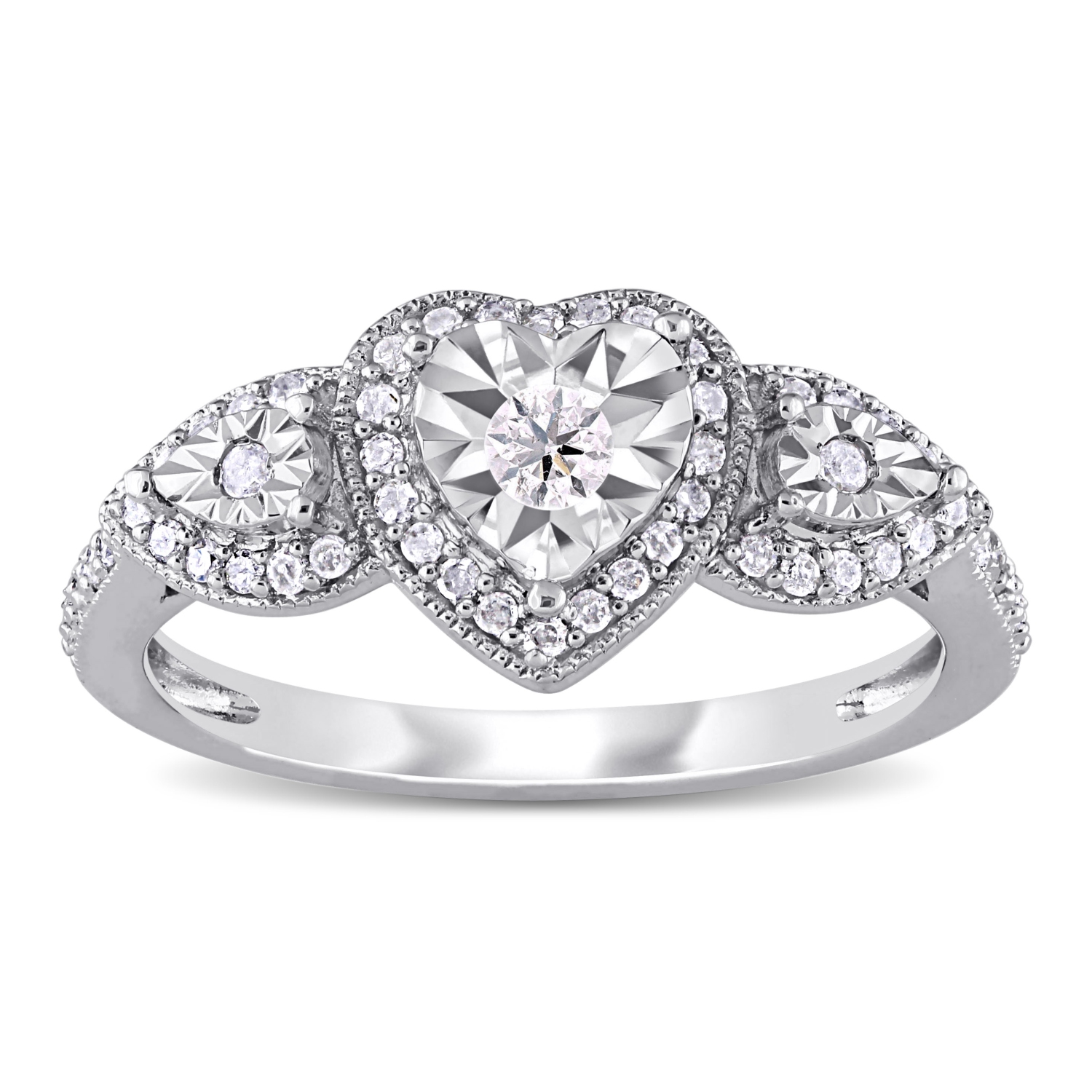 Amour 1/3 CT TW Bague en Argent à Coeur de Diamant
