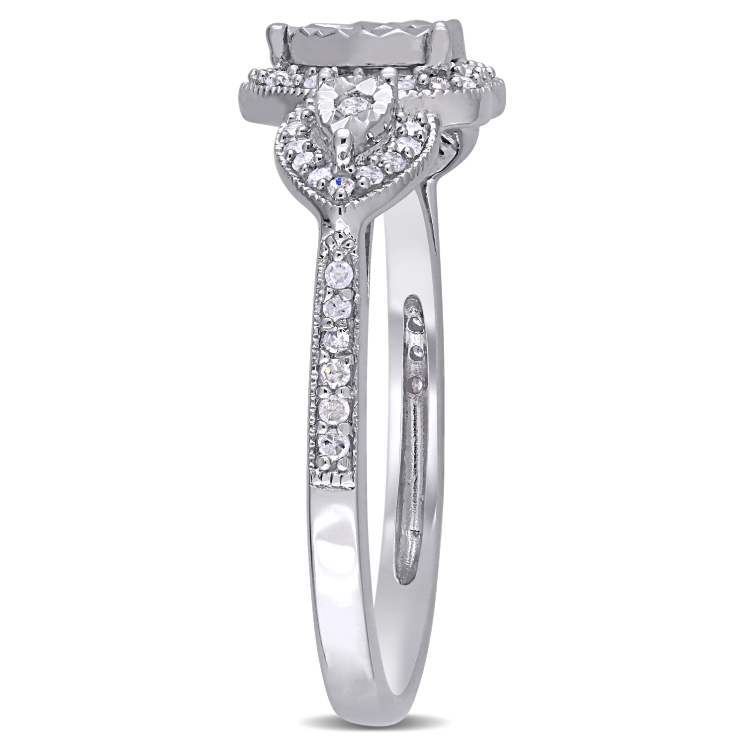 Amour 1/3 CT TW Bague en Argent à Coeur de Diamant