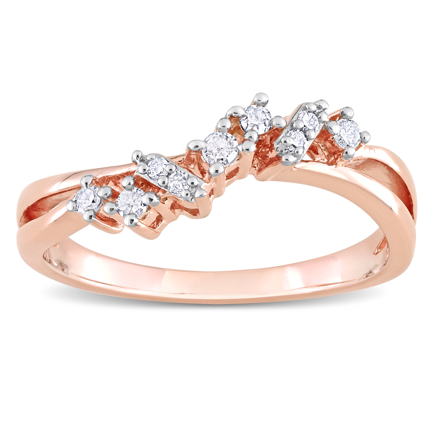 Amour 1/6 CT TW Diamond Nine Stone Ring Pink Silver - Size 7