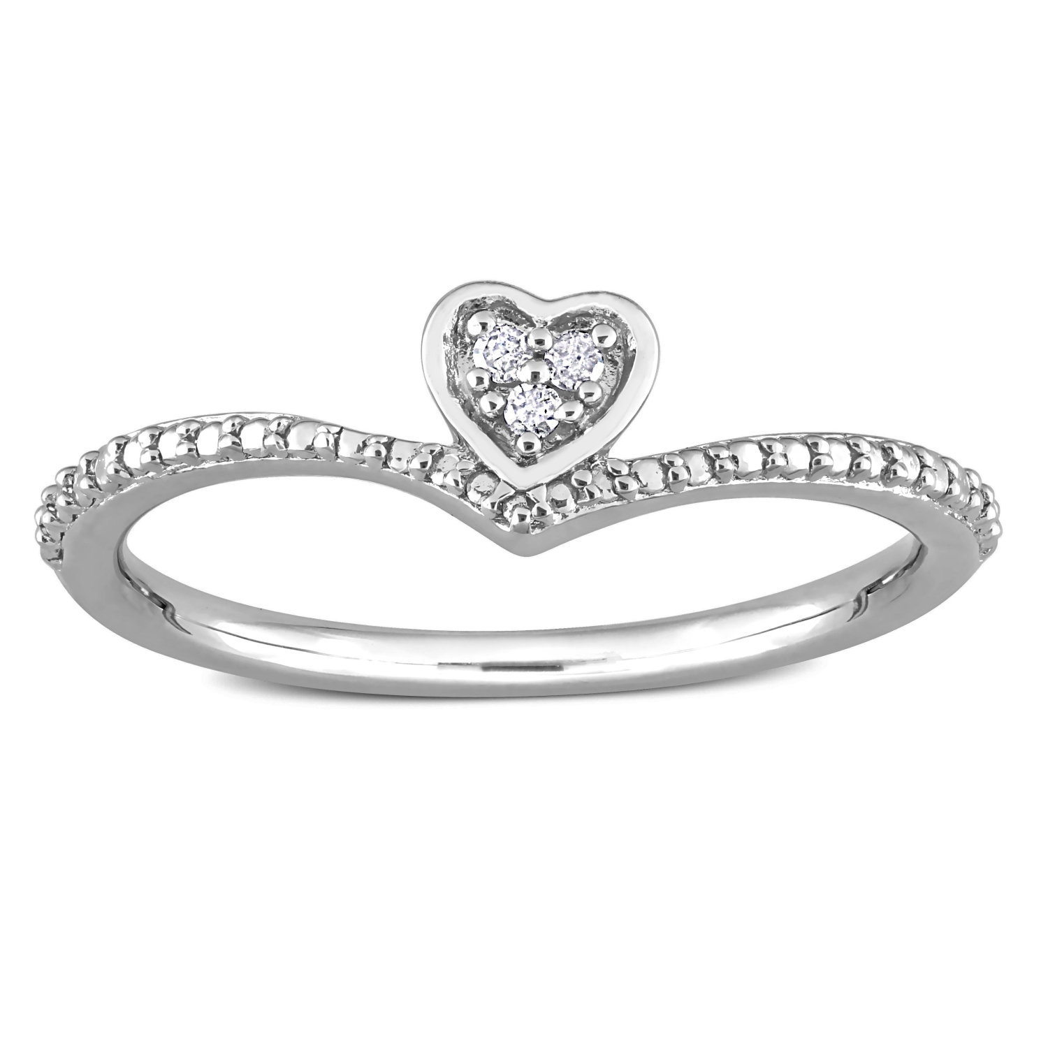 Amour Bague de Promesse en Forme de Coeur Accentuée de Diamants en Argent