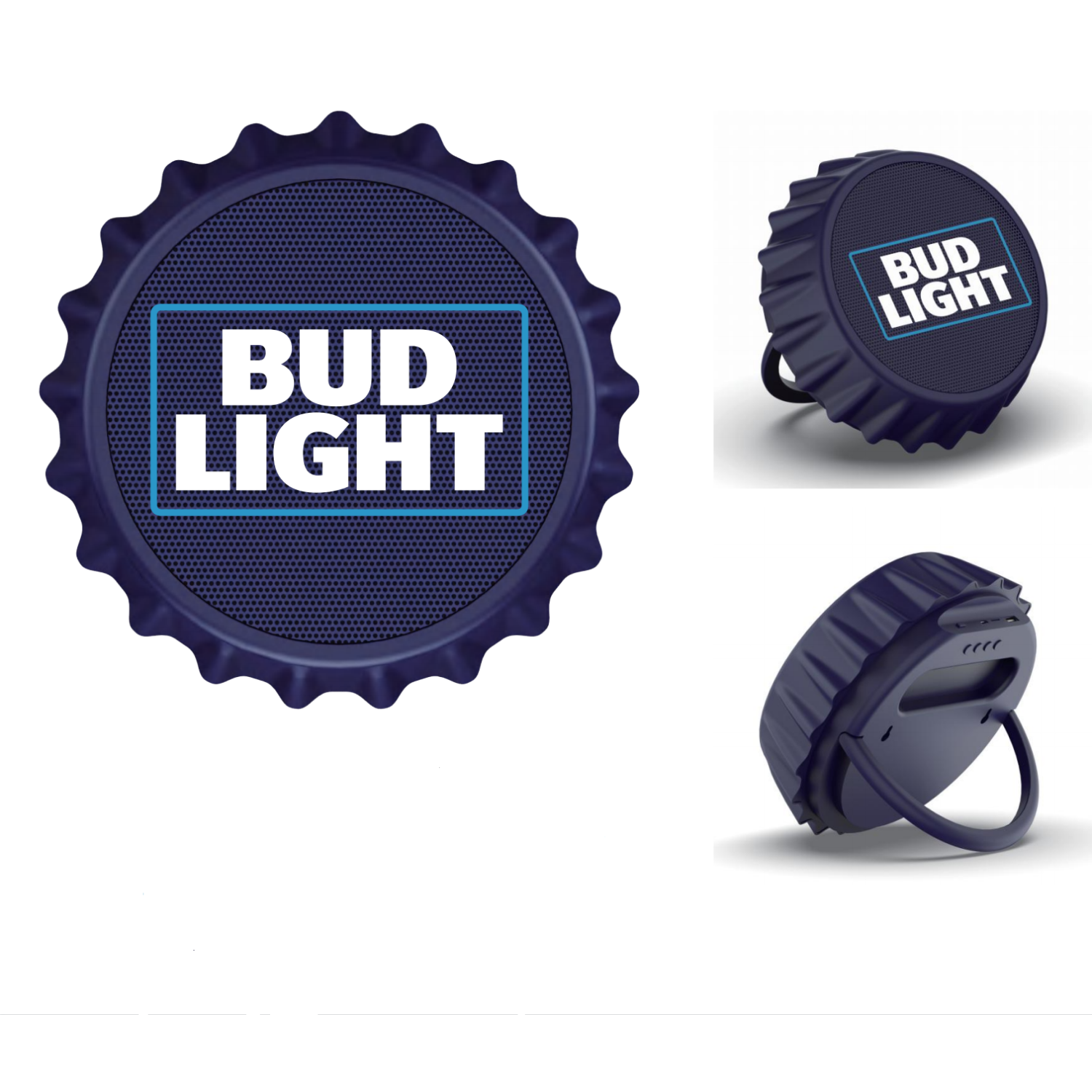 Bud Light Bluetooth Bottle Cap Speaker with Color Changing Lights - Wall Mounting Speaker - Kick Stand Speaker - FM Radio 