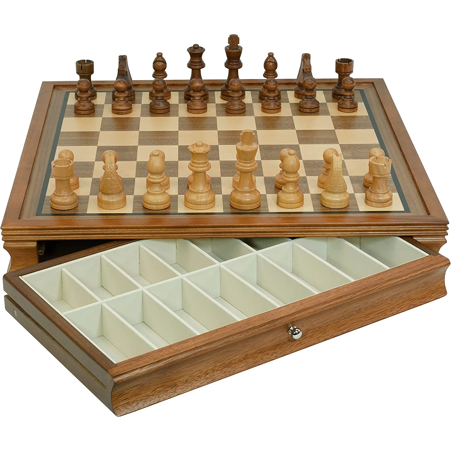 Arolly Wooden Chess Set with 2 Side Storage Drawers with Slots