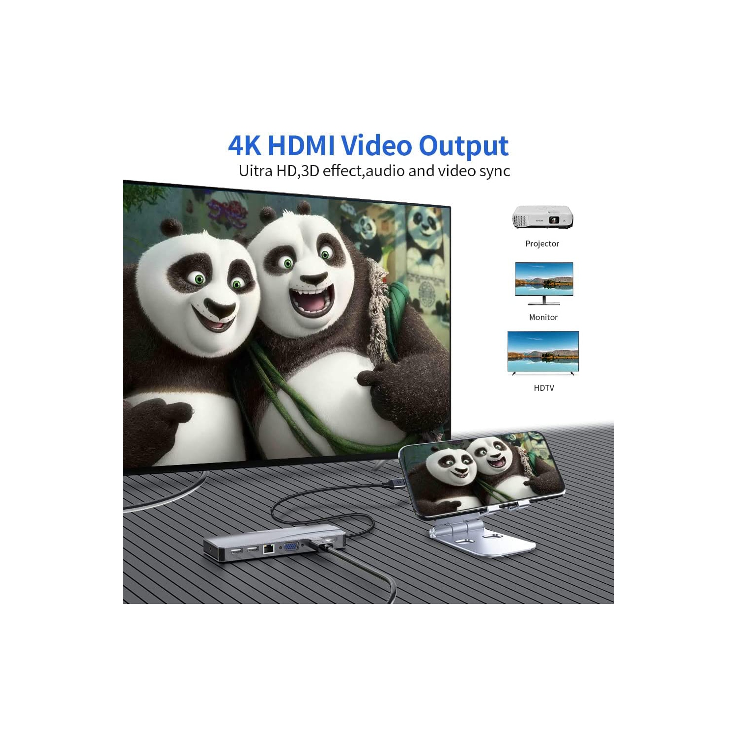 Concentrateur USB-C 14-en-1, clé USB-C avec 2 ports HDMI, VGA, 5 ports USB, PD, fente pour carte TF/SD, Port LAN RJ45, port audio de 3,5 mm, 1 port