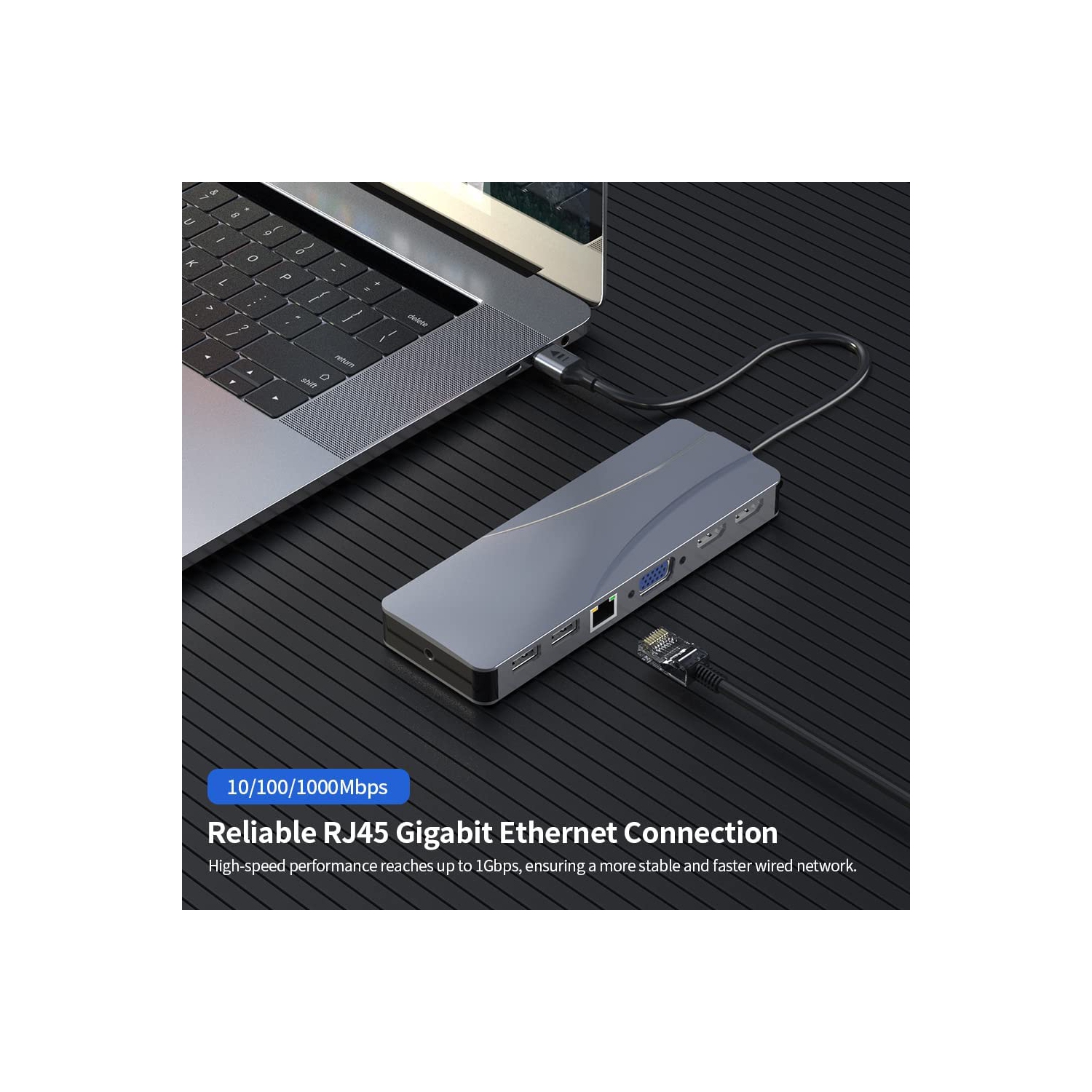 Concentrateur USB-C 14-en-1, clé USB-C avec 2 ports HDMI, VGA, 5 ports USB, PD, fente pour carte TF/SD, Port LAN RJ45, port audio de 3,5 mm, 1 port